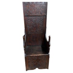 Antico trono in legno intagliato stile brutalista,  XIX secolo