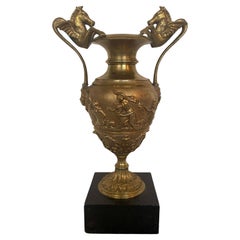 Vase italien ancien en bronze avec base en marbre 19ème siècle