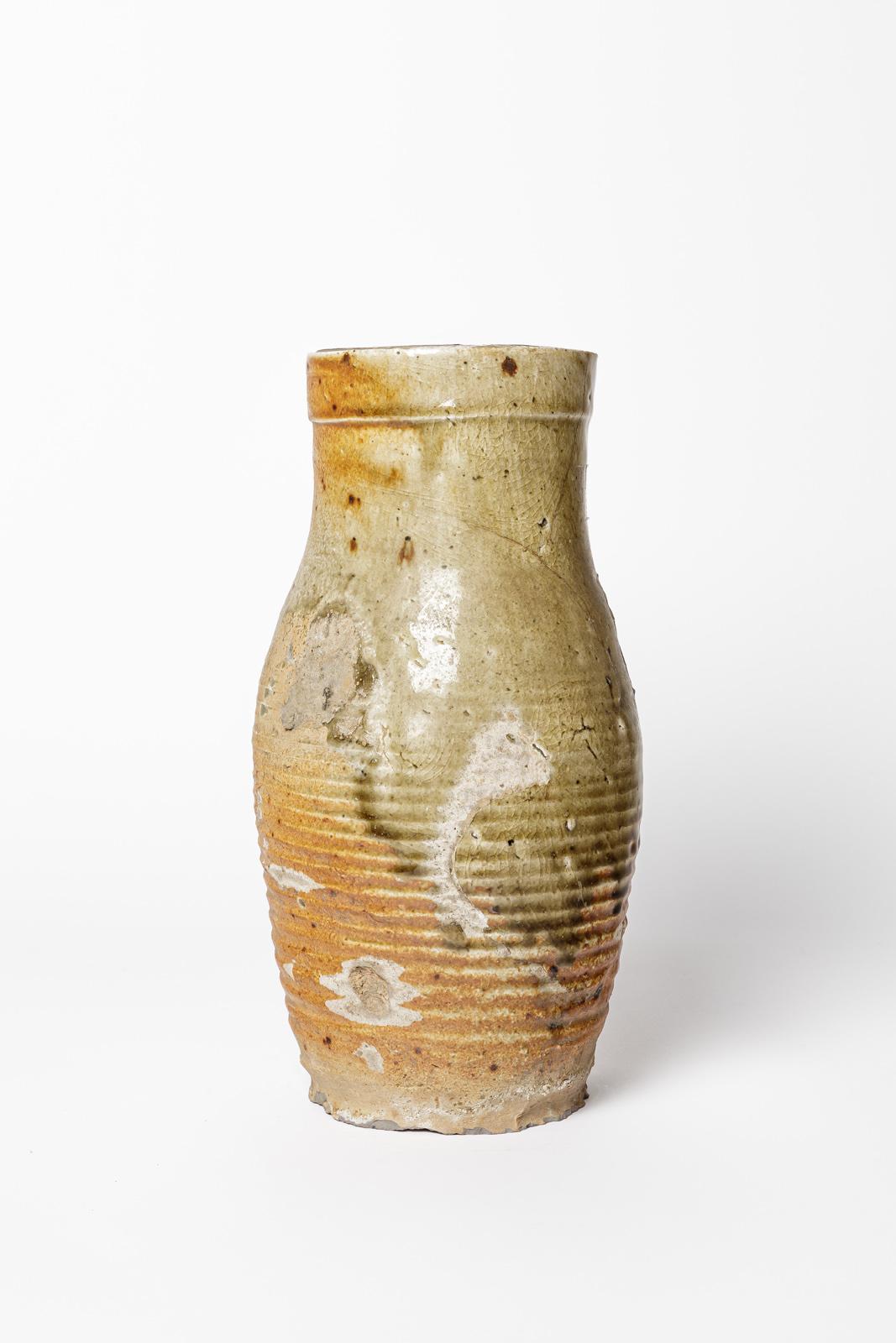 French antics 18th century stoneware ceramic brutalist vase from Martincamp france  For Sale