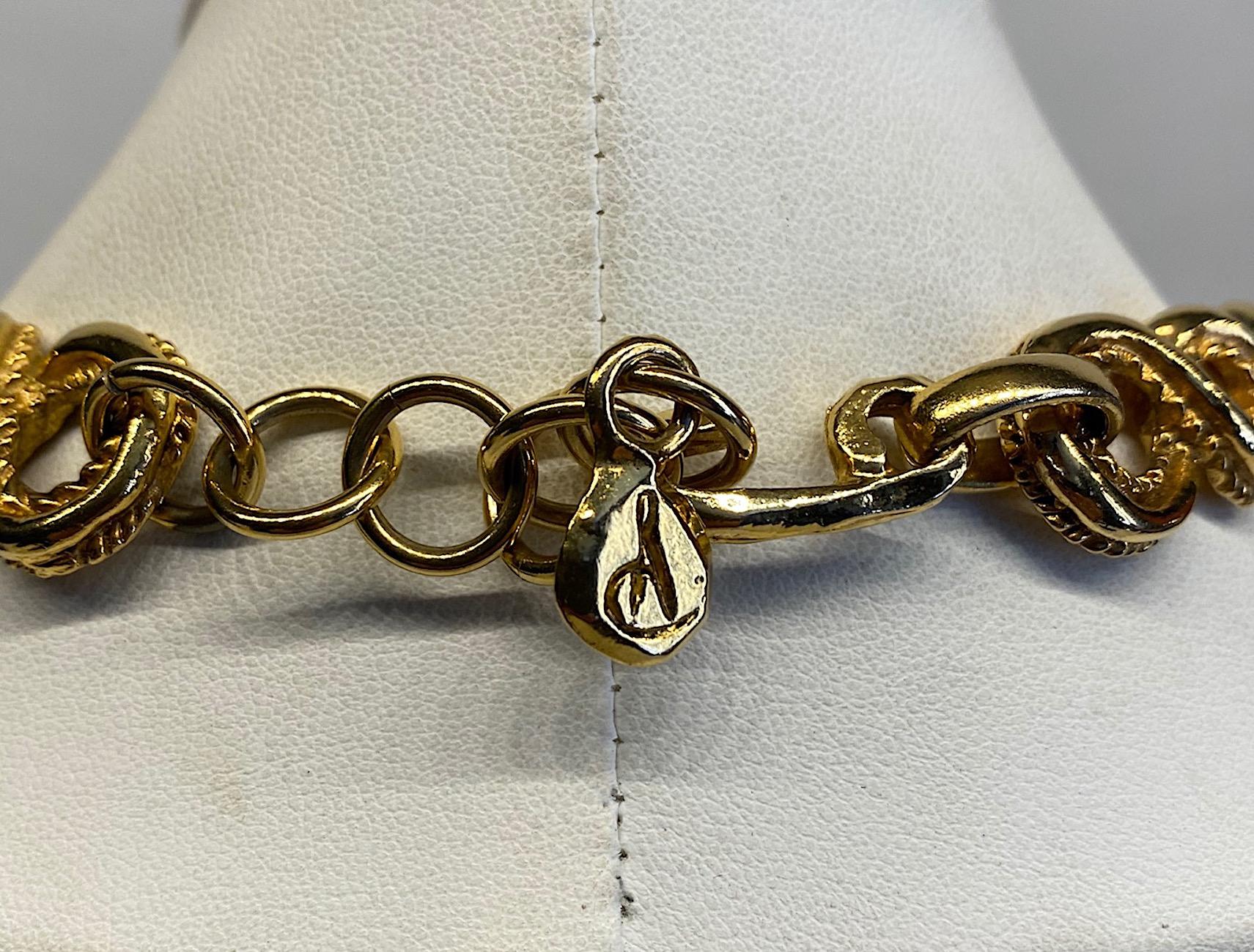 Antigona Paris 1980s Gold Link with Amber Cabochon Pendant Necklace 13