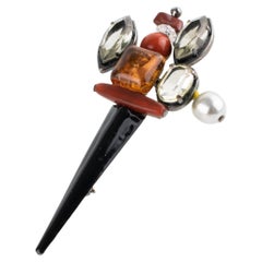 Antigona Paris Broche barrette bijou en métal émaillé noir