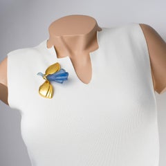 Antigona Paris Gilt Metal and Blue Resin Bird Brooch