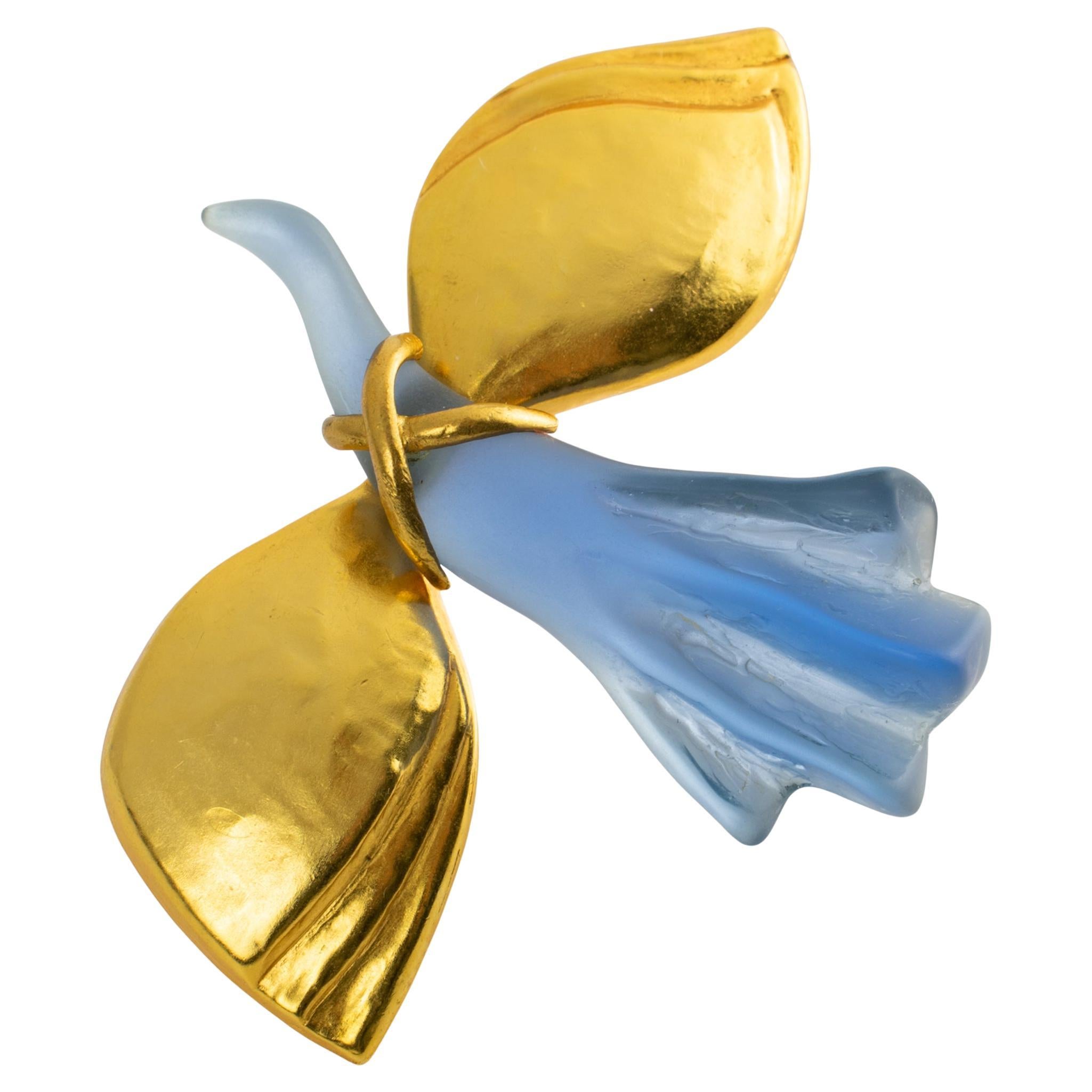 Antigona Paris Gilt Metal and Blue Resin Bird Brooch