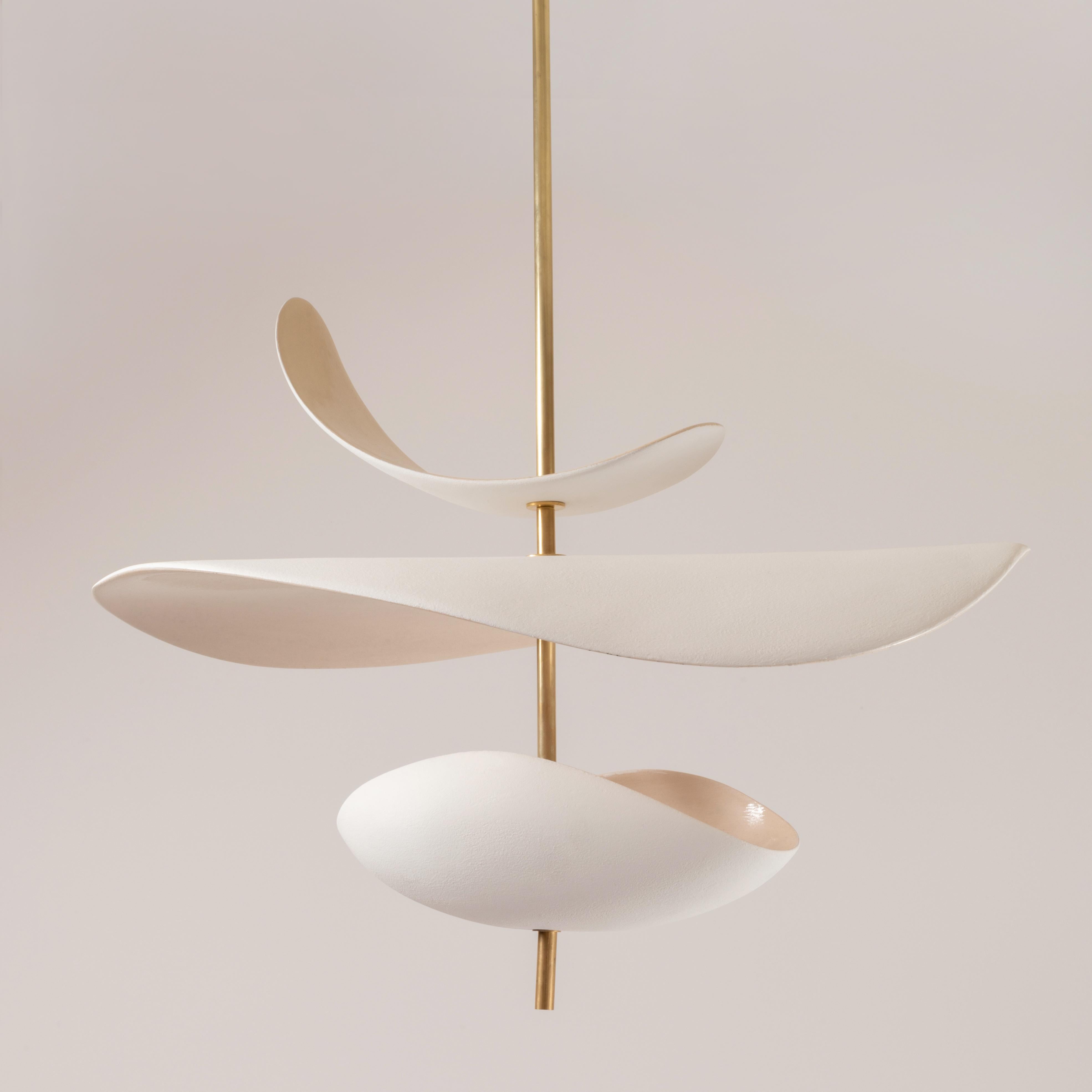 Antigone Pendant Lamp by Elsa Foulon
Standard size.
Dimensions: D 55-60 cm.
Materials: ceramic, brass.
Unique Piece
Also available in different options: bowl or cup (lower part).
The height is min 65 cm and customizable to the customer's size.