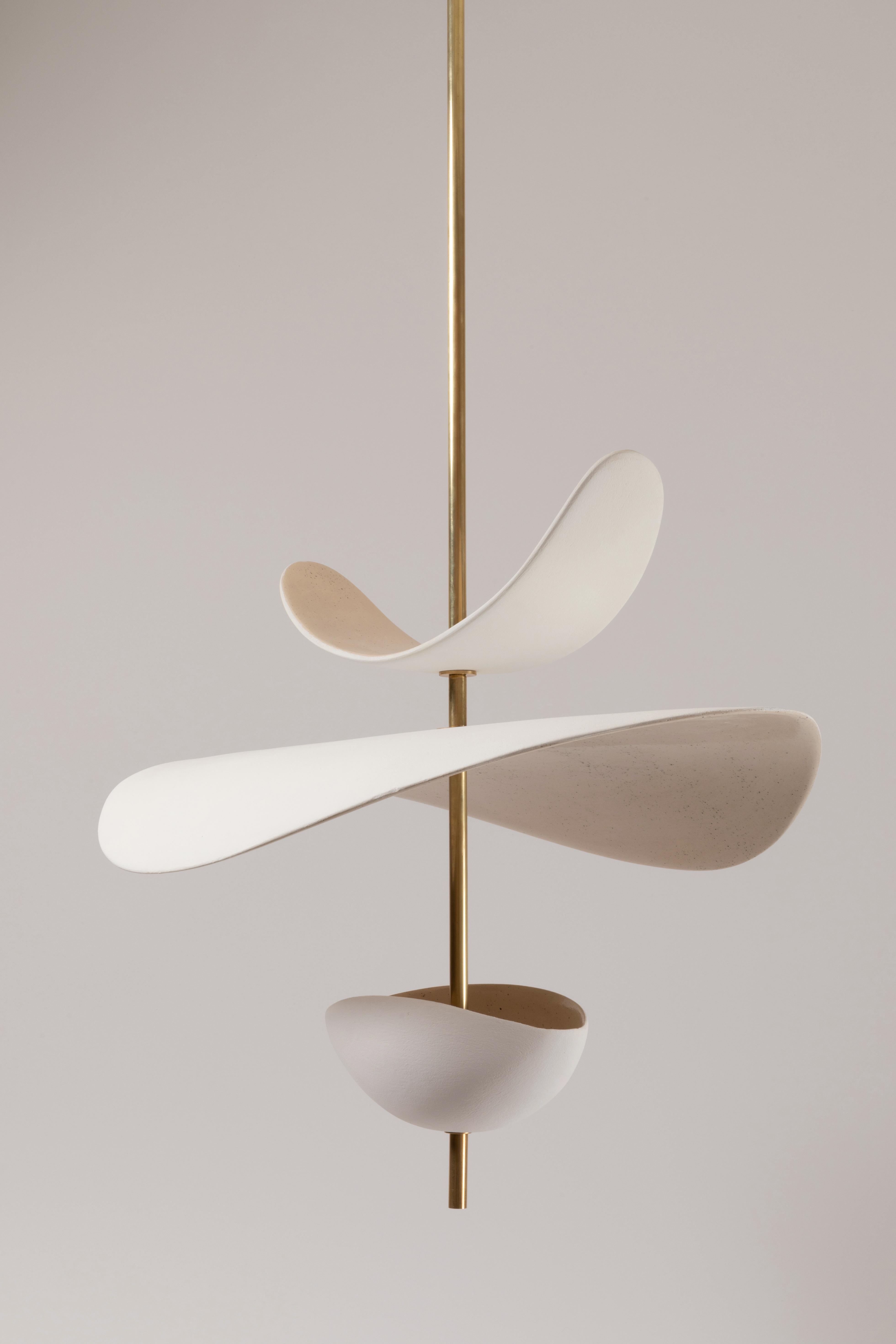 Antigone XL Pendant Lamp by Elsa Foulon
Dimensions: D 75 x H 65 cm 
Materials: Ceramic, Brass
Unique Piece
Also available in different options: Bowl or Cup (lower part).
Minimum height: 65 cm 
Maximum height: 79 cm

All our lamps can be wired