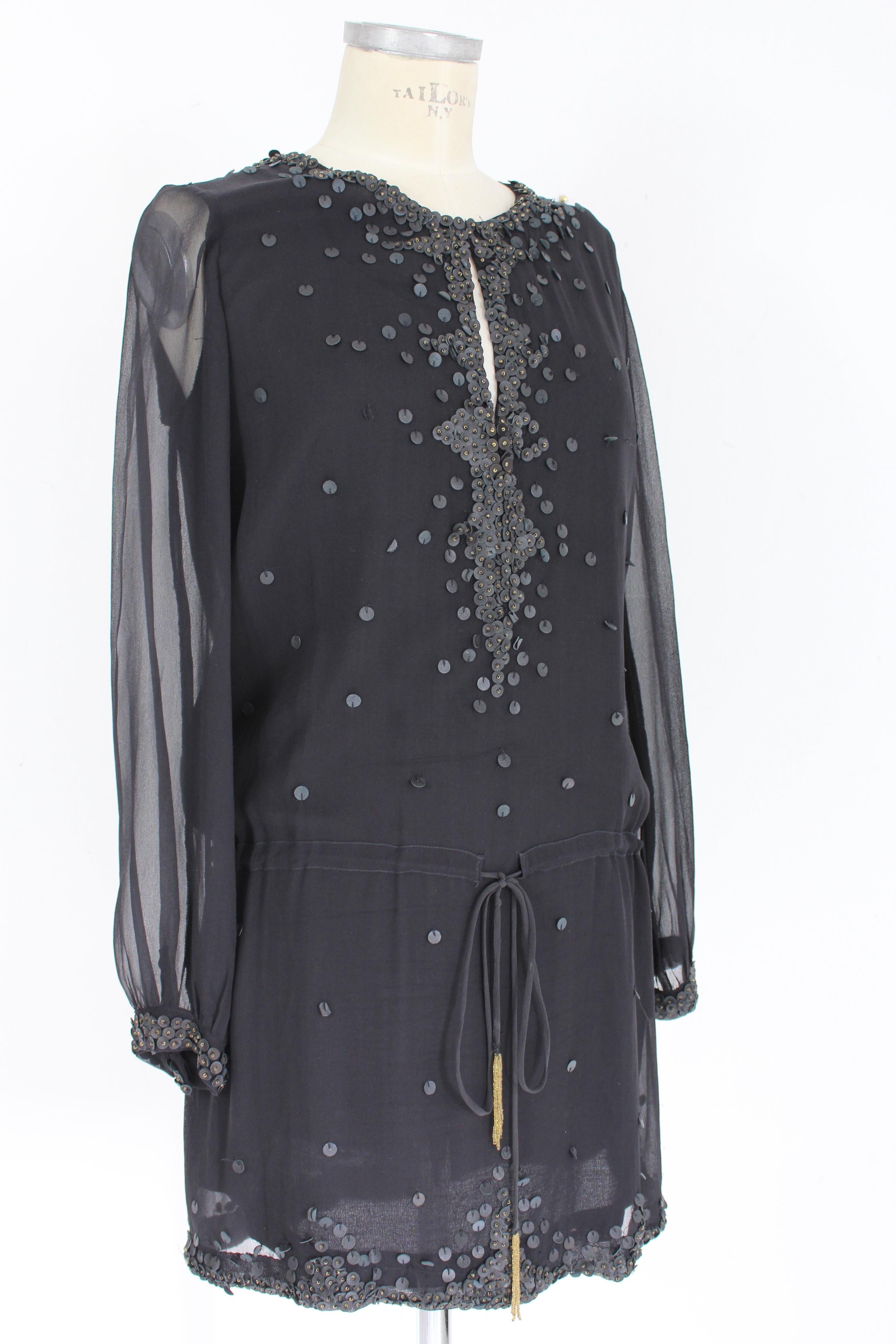 Antik Batik - Robe chemise longue en cuir de soie noire Excellent état - En vente à Brindisi, Bt