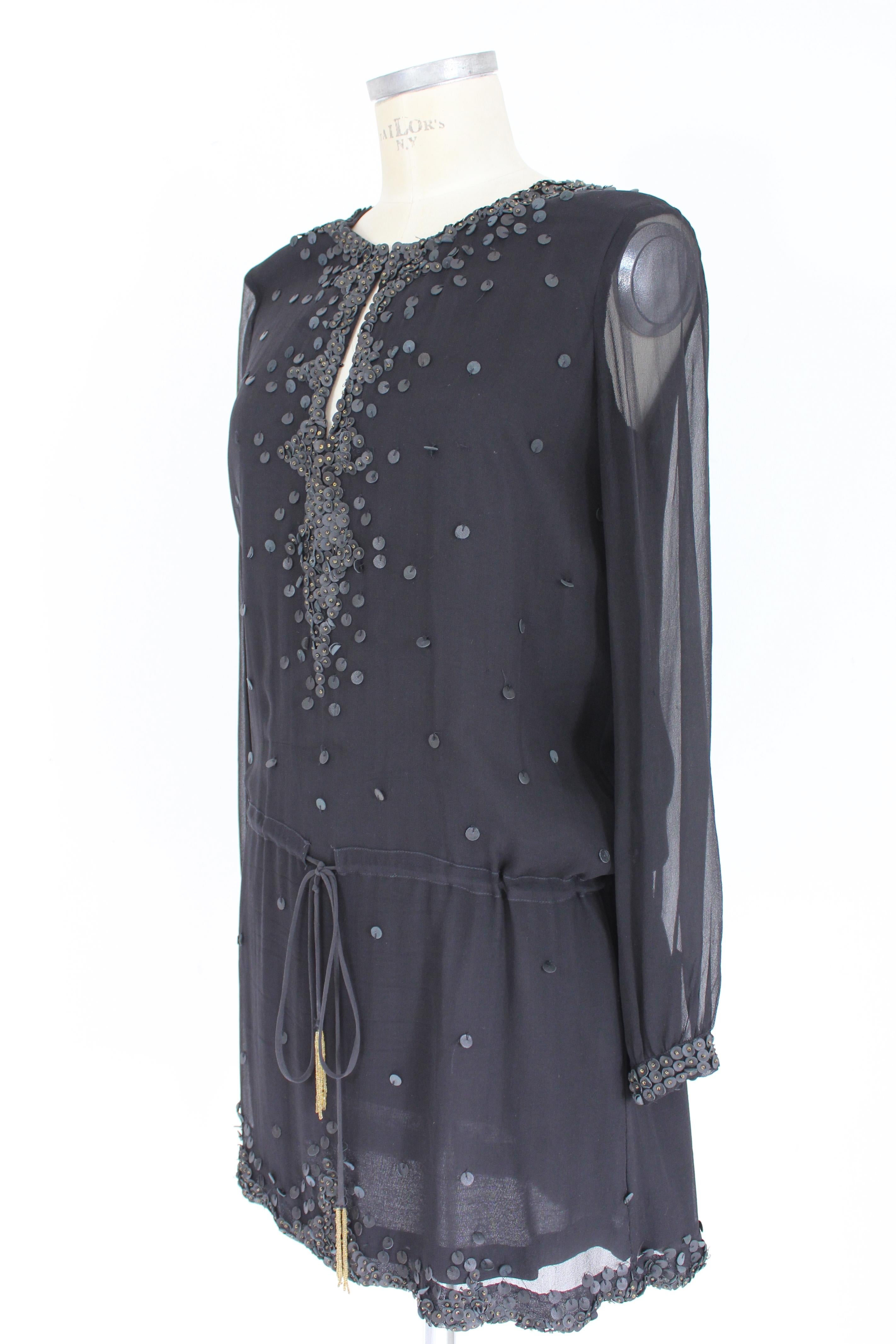 Antik Antikes Batik-Maxihemdkleid aus schwarzem Seidenleder Damen im Angebot