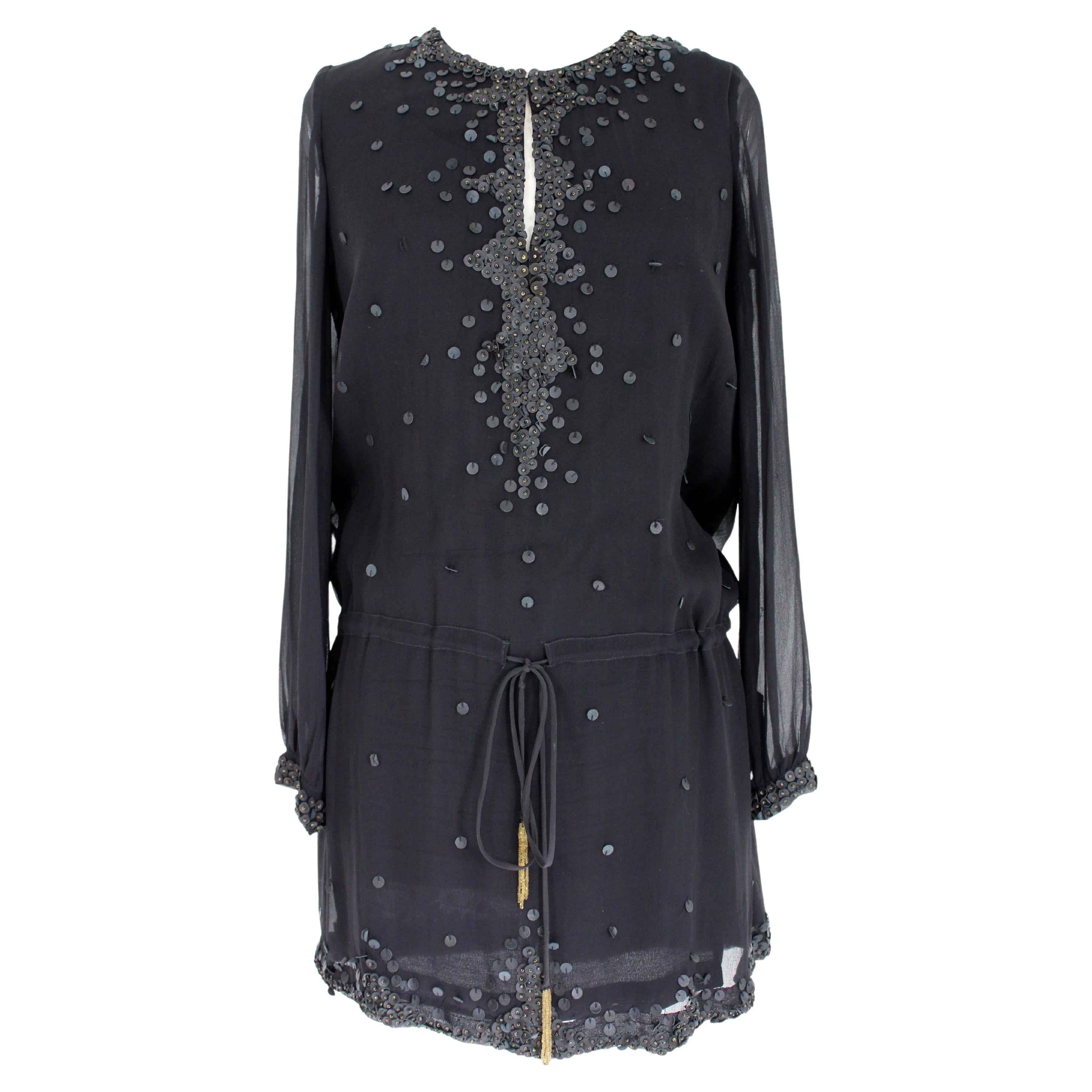 Antik Batik Black Silk Leather Maxi Shirt Dress