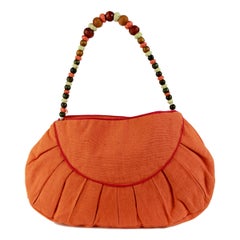 Antik Batik Orange Floral Cotton Beads Bag