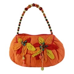 Antik Batik Orange Floral Cotton Beads Bag