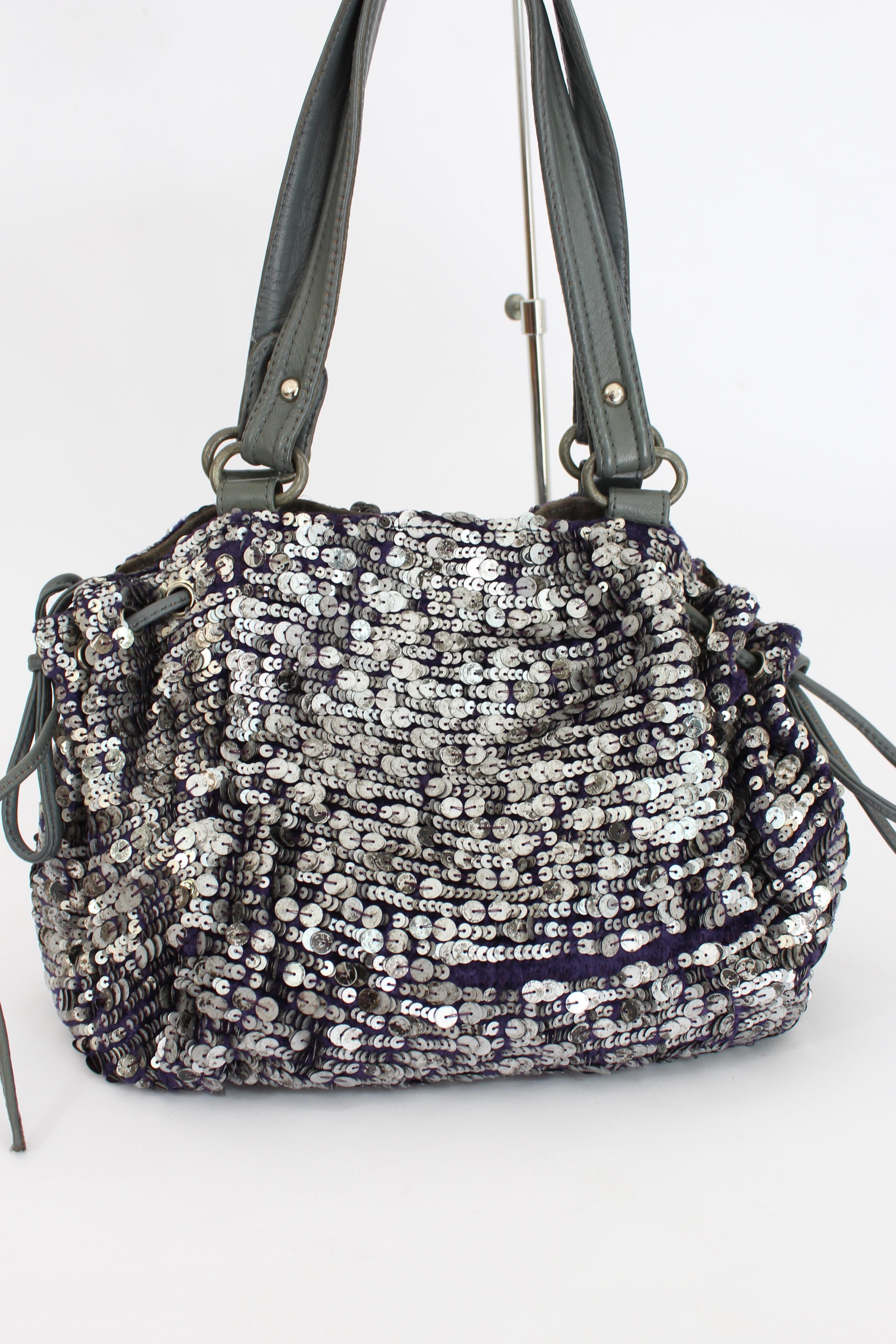 Antik Batik Silver Gray Sequins Leather Bag In Excellent Condition In Brindisi, Bt