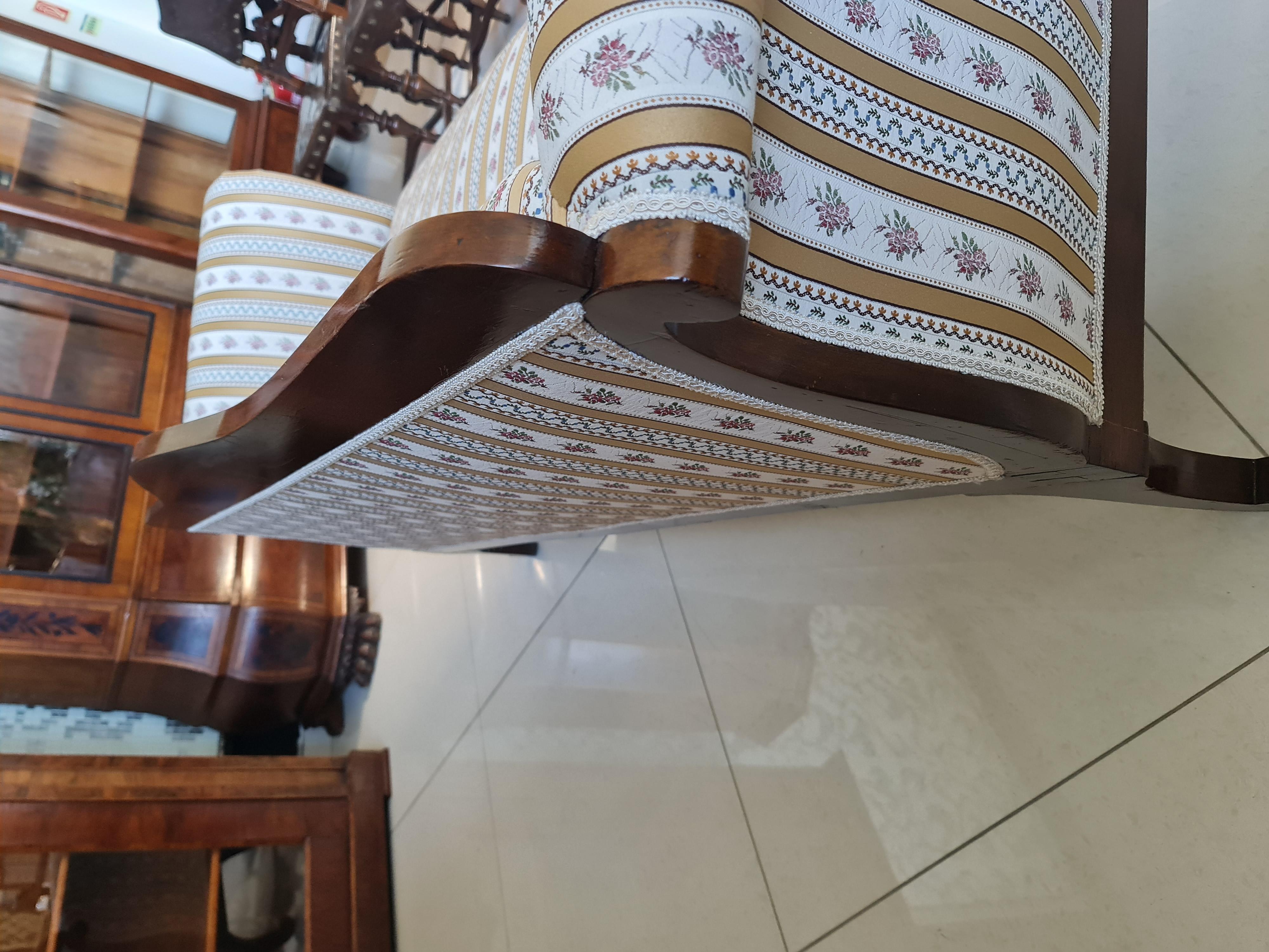Joinery Antik nagy biedermeier 2 személyes kanapé  – jellemző csikós anyaggal, intarziás For Sale