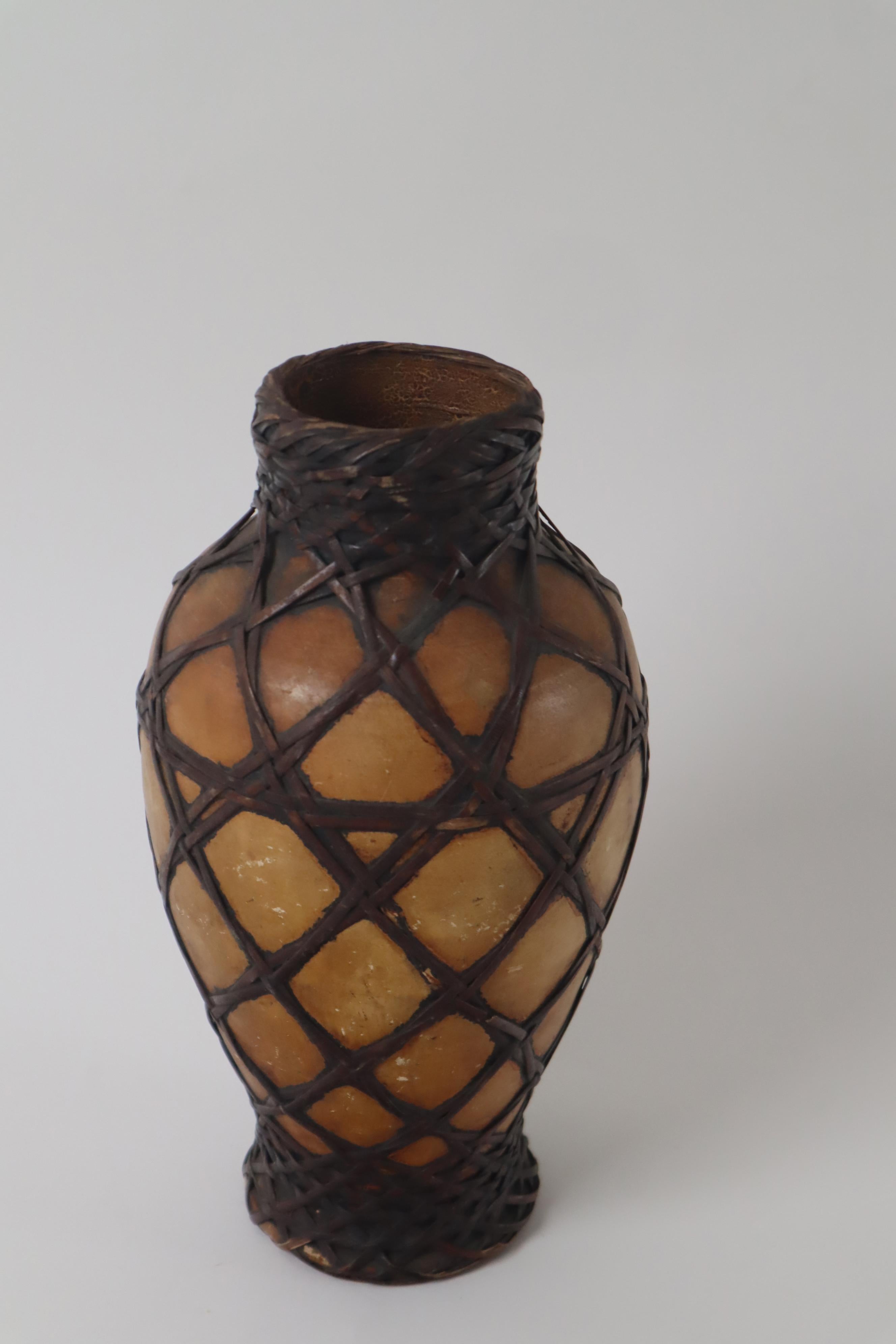 Japanese Antike Awaji Pottery braided with bamboo, Japan around 1900s For Sale