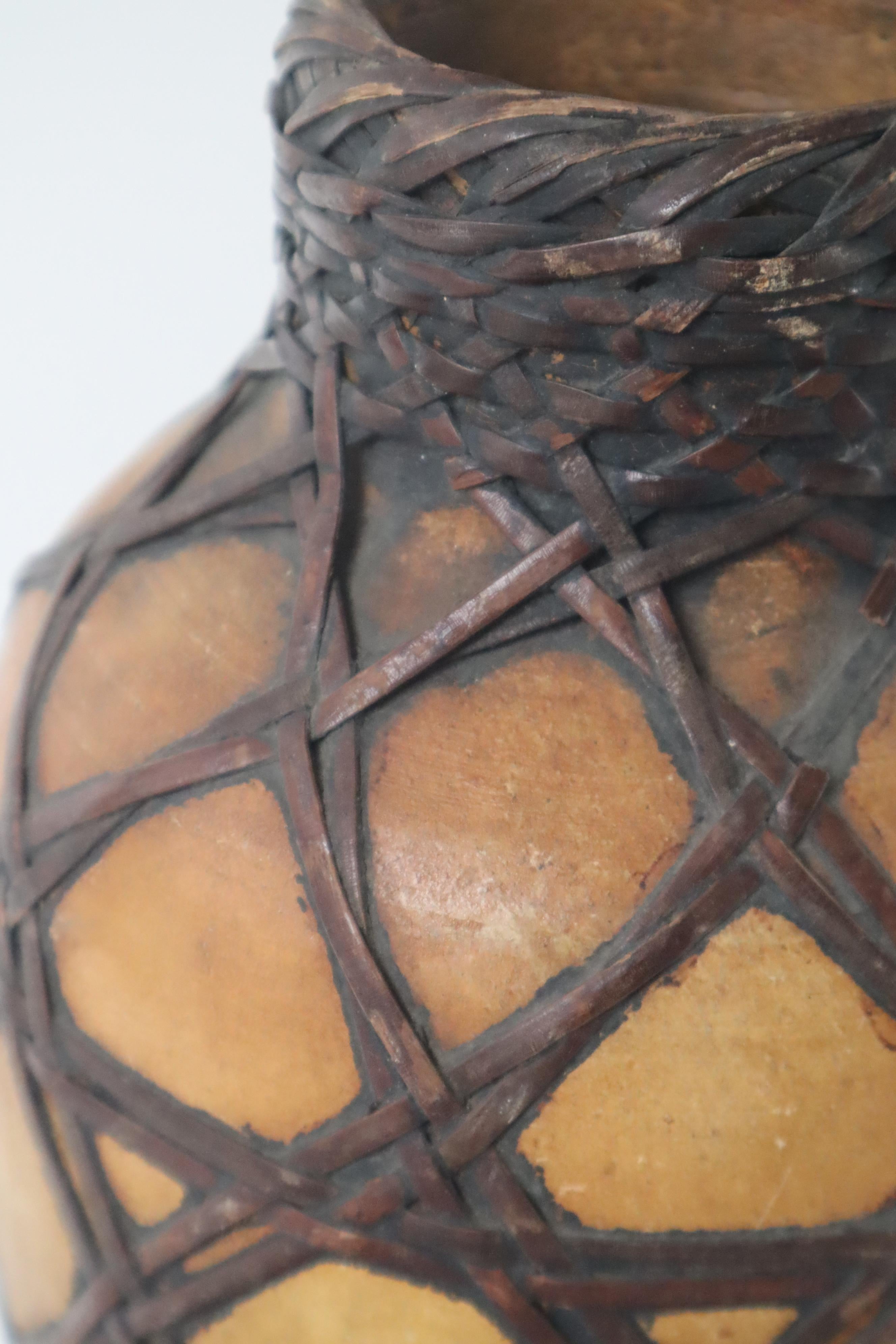 Hand-Crafted Antike Awaji Pottery braided with bamboo, Japan around 1900s For Sale