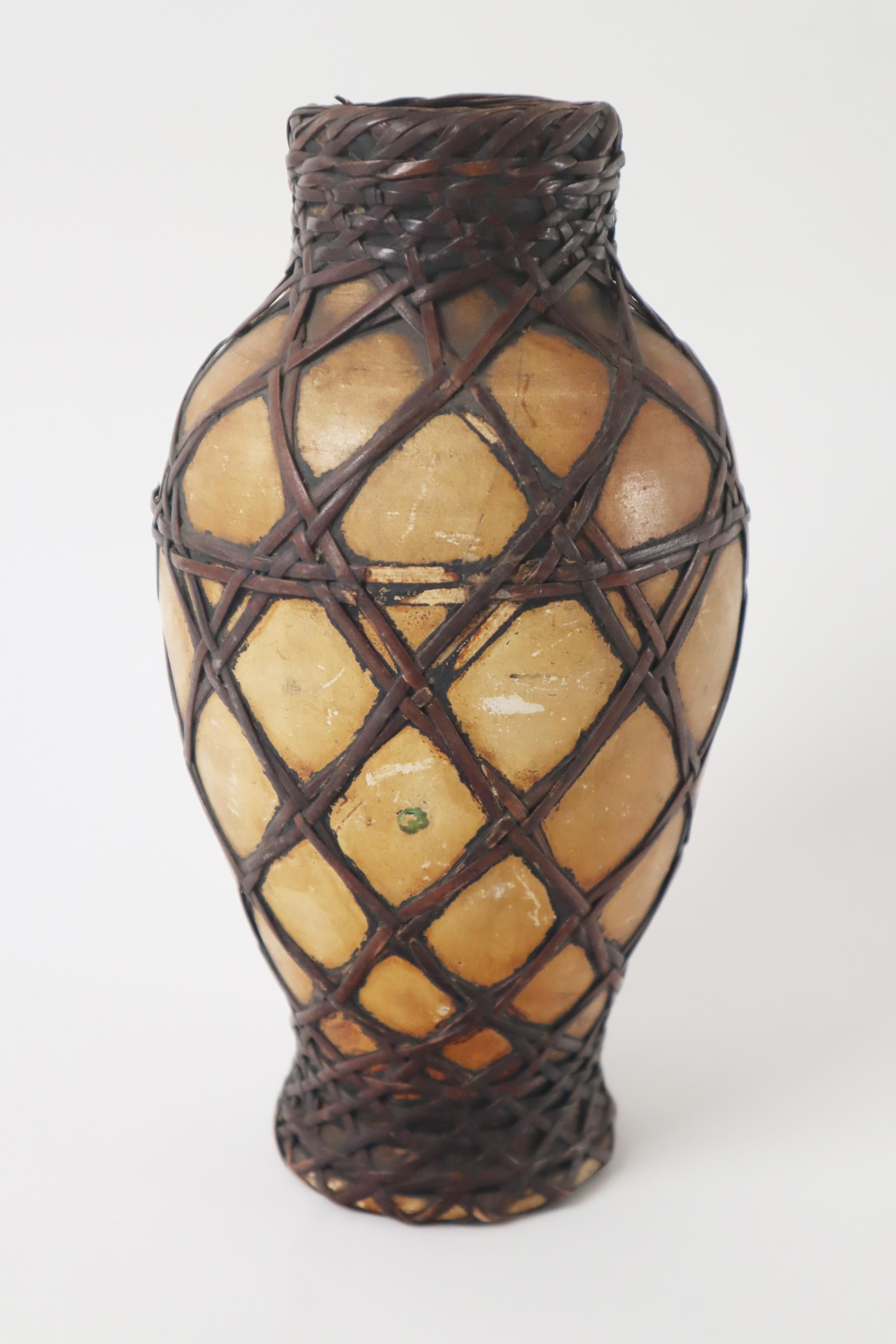 Early 20th Century Antike Awaji Pottery braided with bamboo, Japan around 1900s For Sale