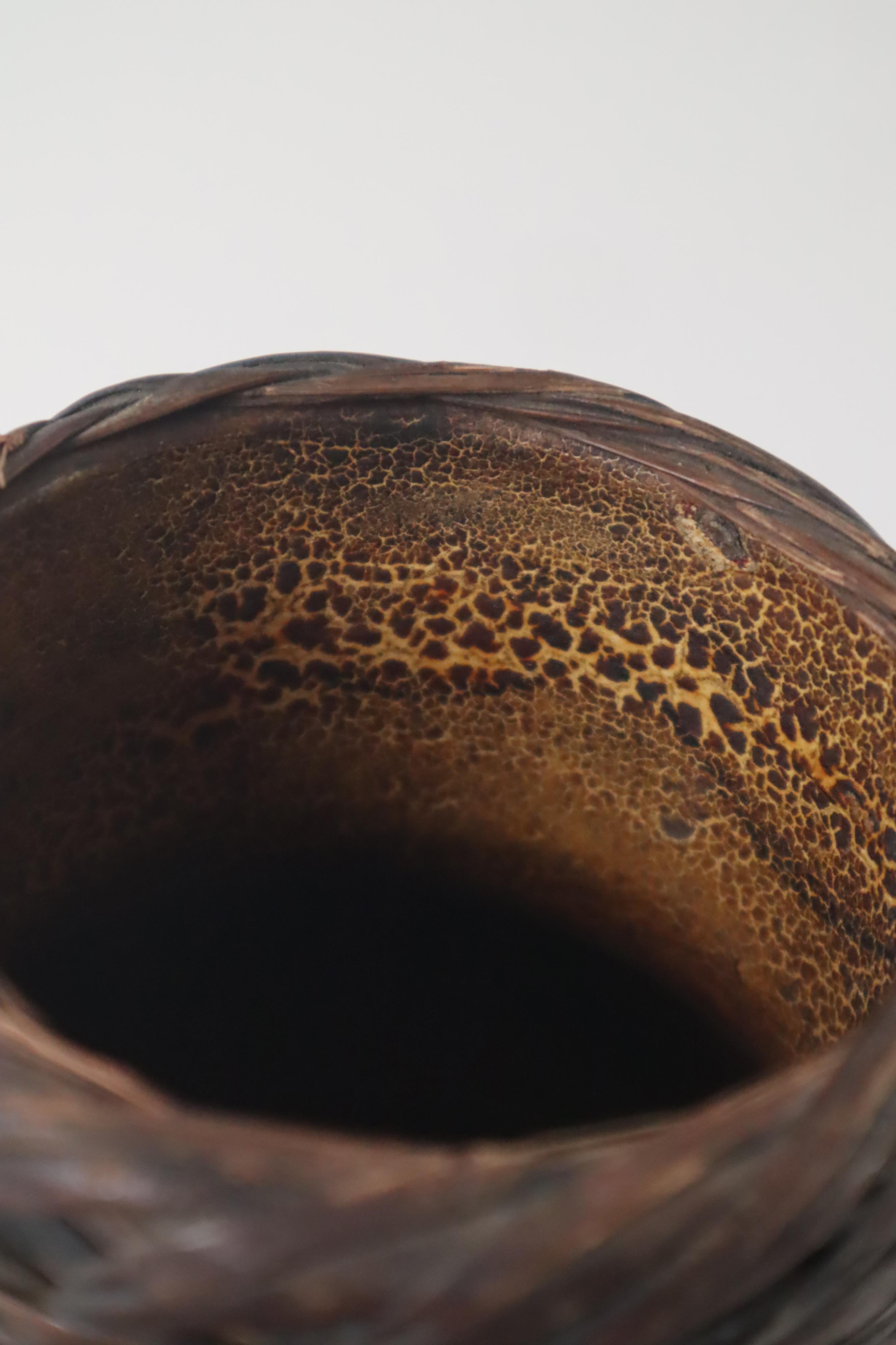 Ceramic Antike Awaji Pottery braided with bamboo, Japan around 1900s For Sale