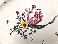 Antike Fayence-Servierplatte Frankreich mit Blumenmalerei