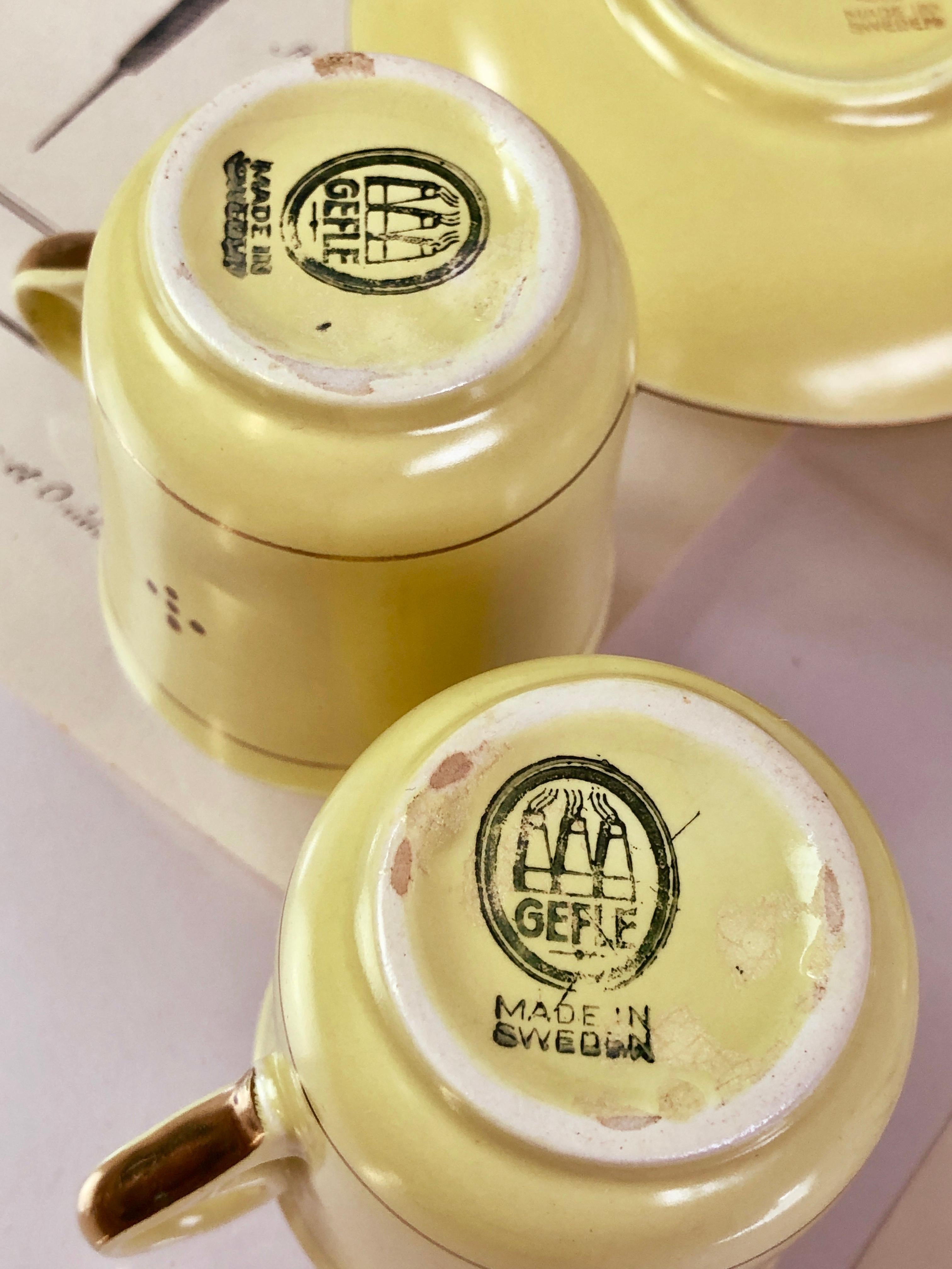 Antike GEFLE Sweden Kaffee Tassen & Untertassen Set « Royal Lyx » Dekor ca. 1930 en vente 1