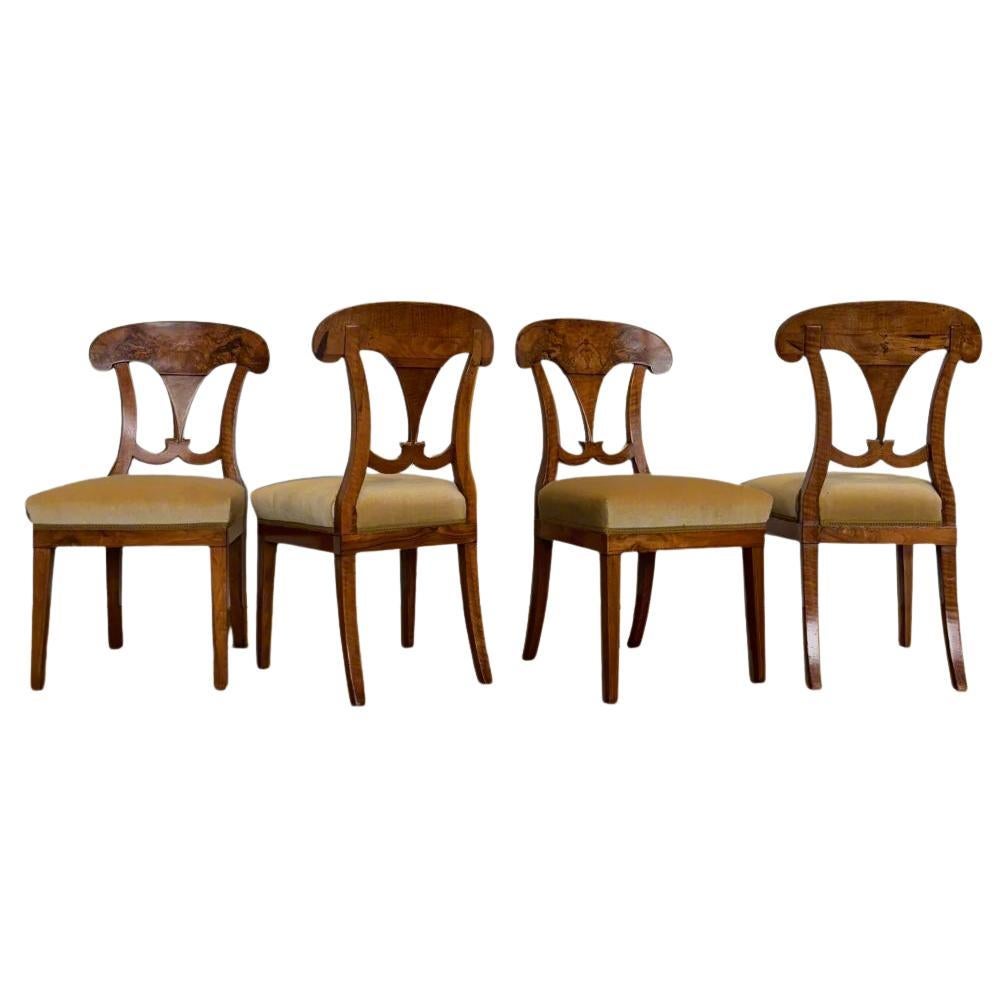 Antike Schaufelstühle Biedermeier um 1820 Wallnussholz 4 Stück im Angebot