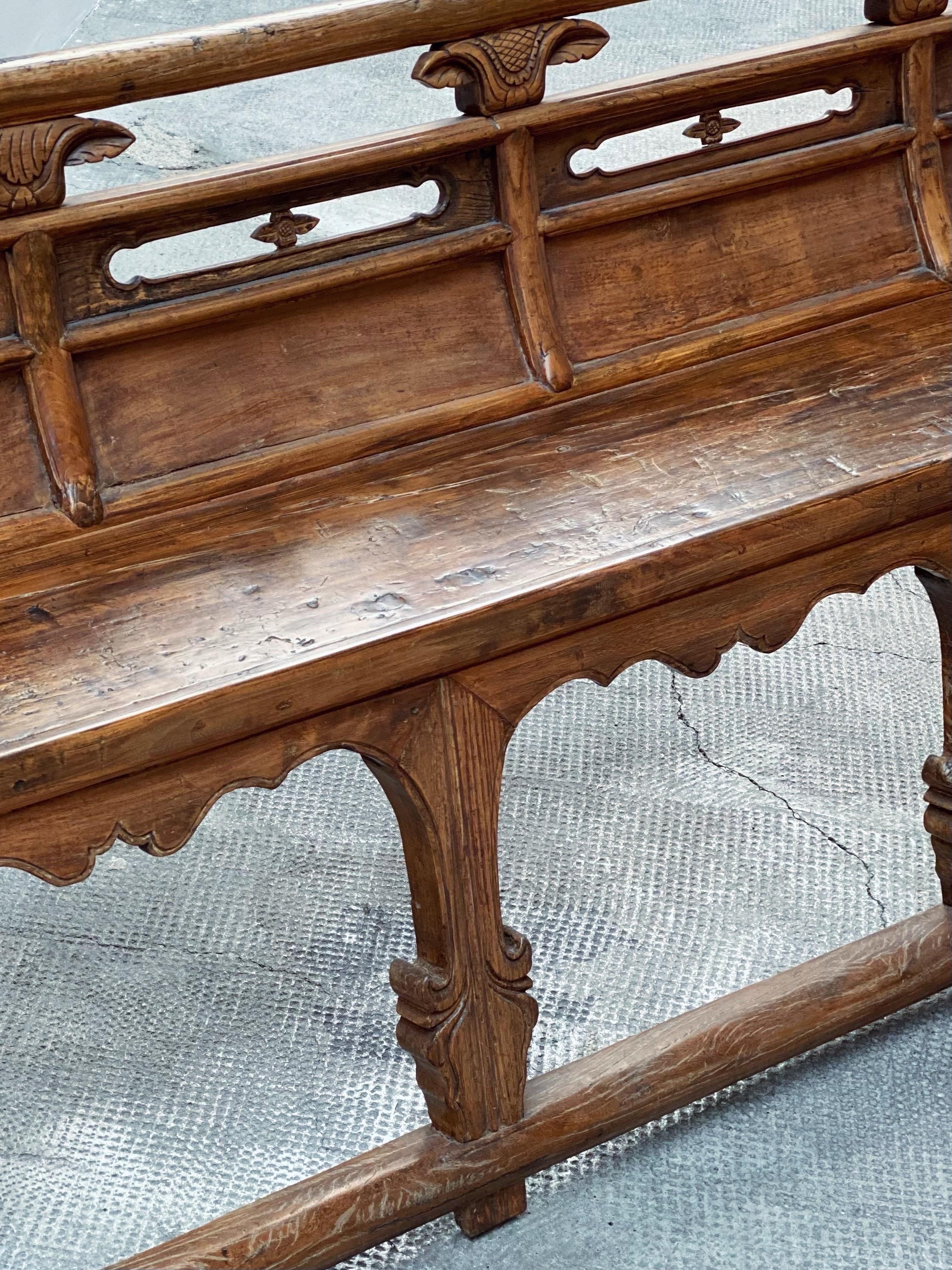Antike Theaterbank Sitzbank Opera Bench Ulmenholz massiv, China 18. Jhd en venta 3