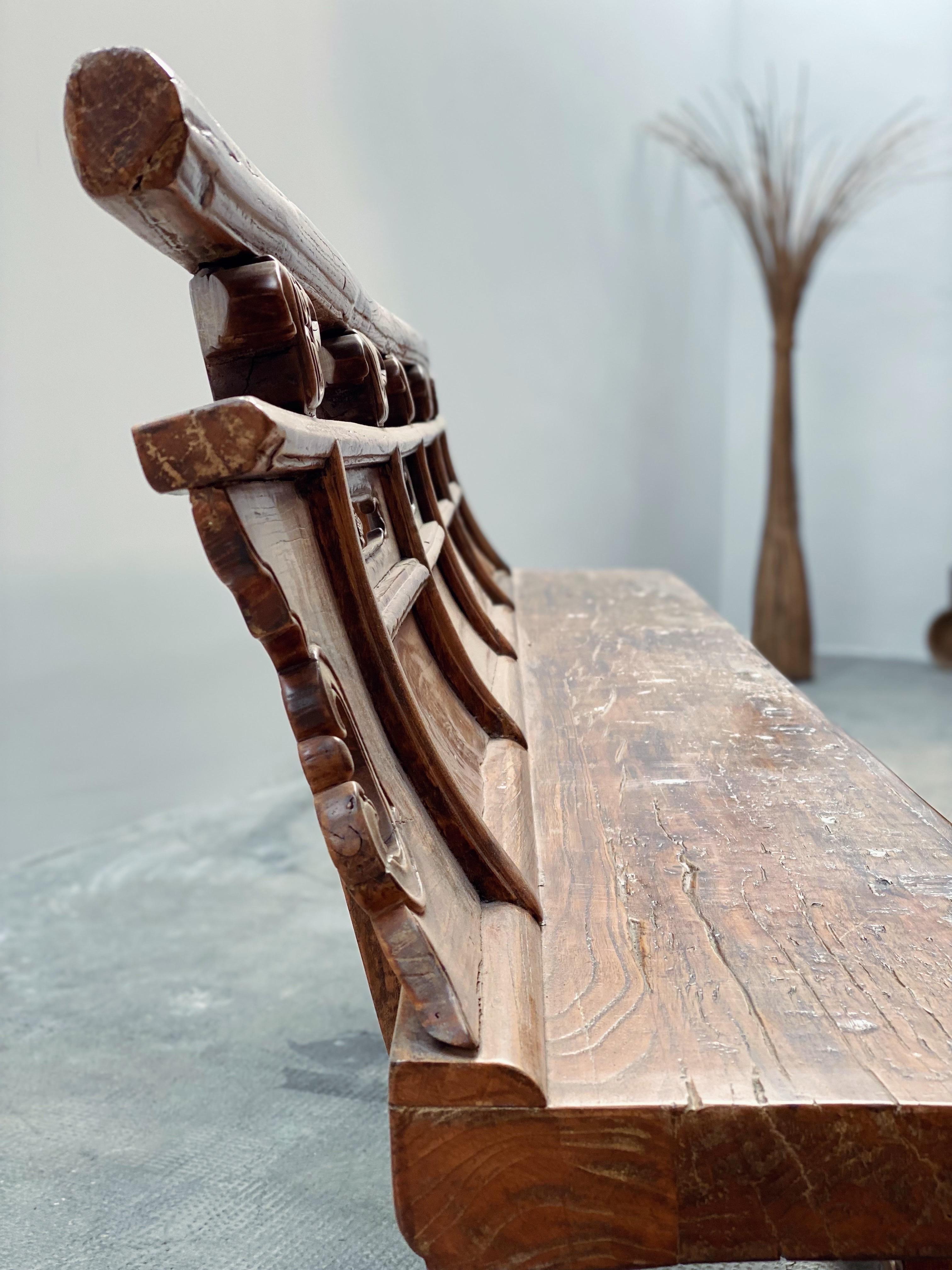 Antike Theaterbank Sitzbank Opera Bench Ulmenholz massiv, China 18. Jhd en venta 6