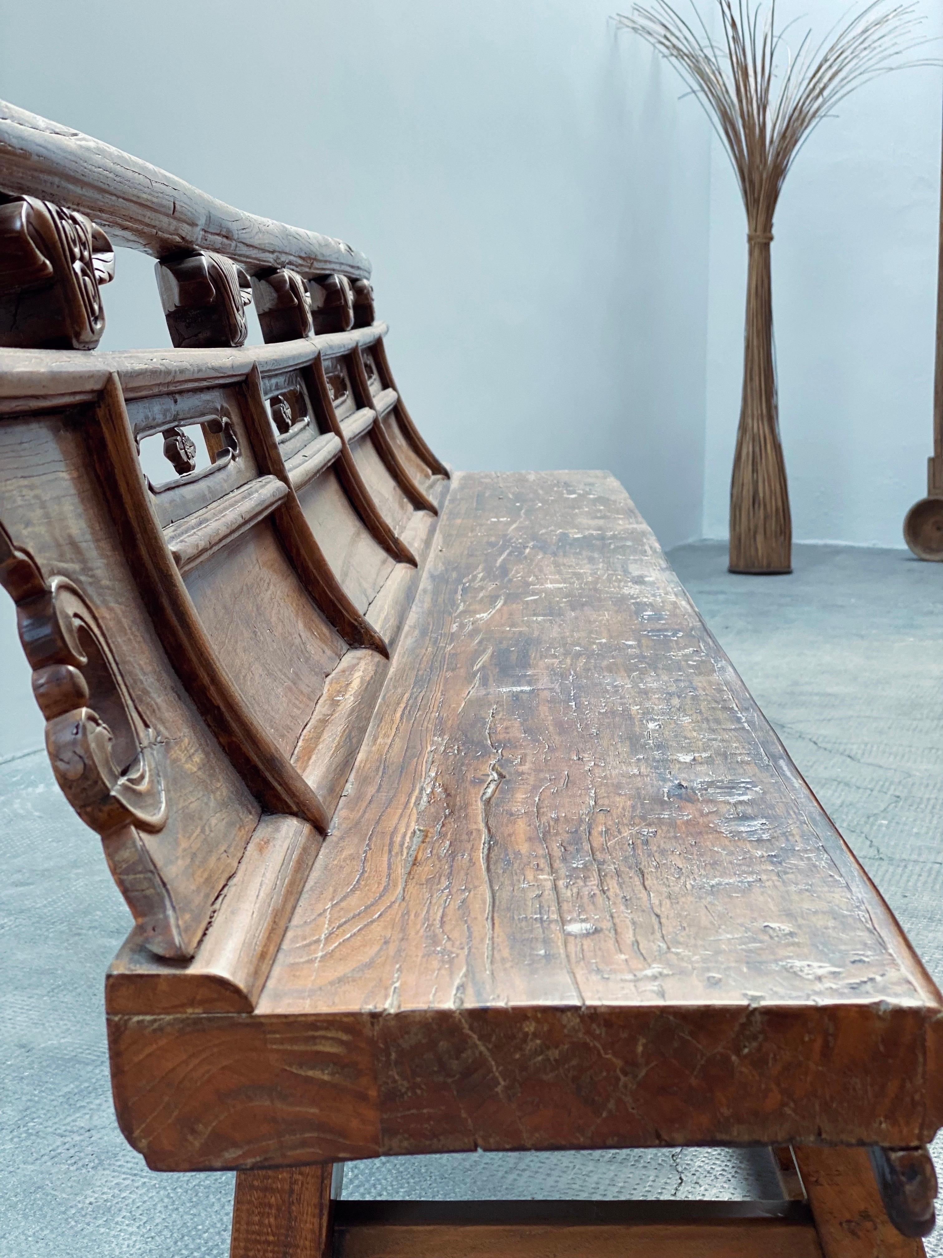 Antike Theaterbank Sitzbank Opera Bench Ulmenholz massiv, China 18. Jhd en venta 7
