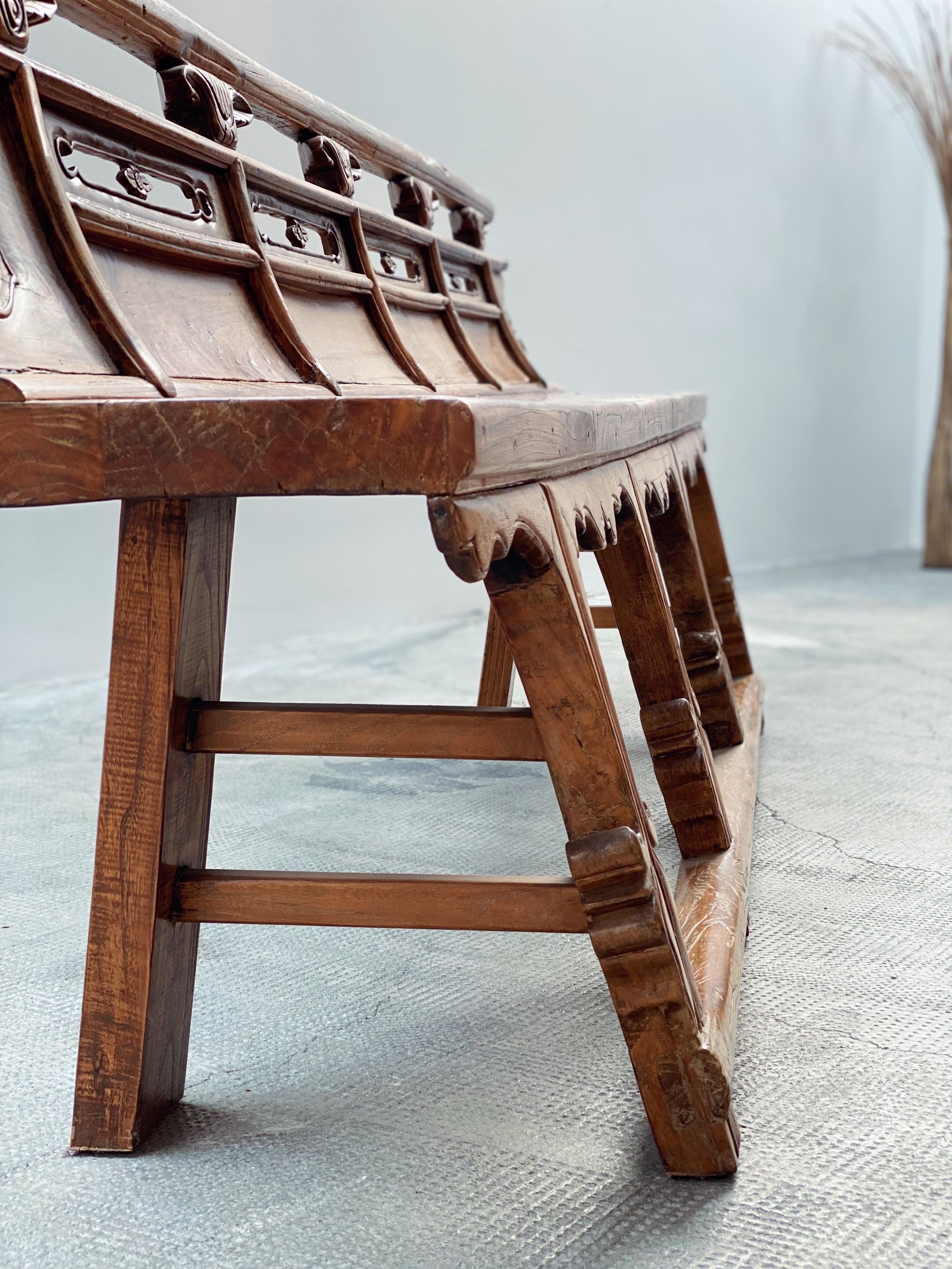 Antike Theaterbank Sitzbank Opera Bench Ulmenholz massiv, China 18. Jhd en venta 8