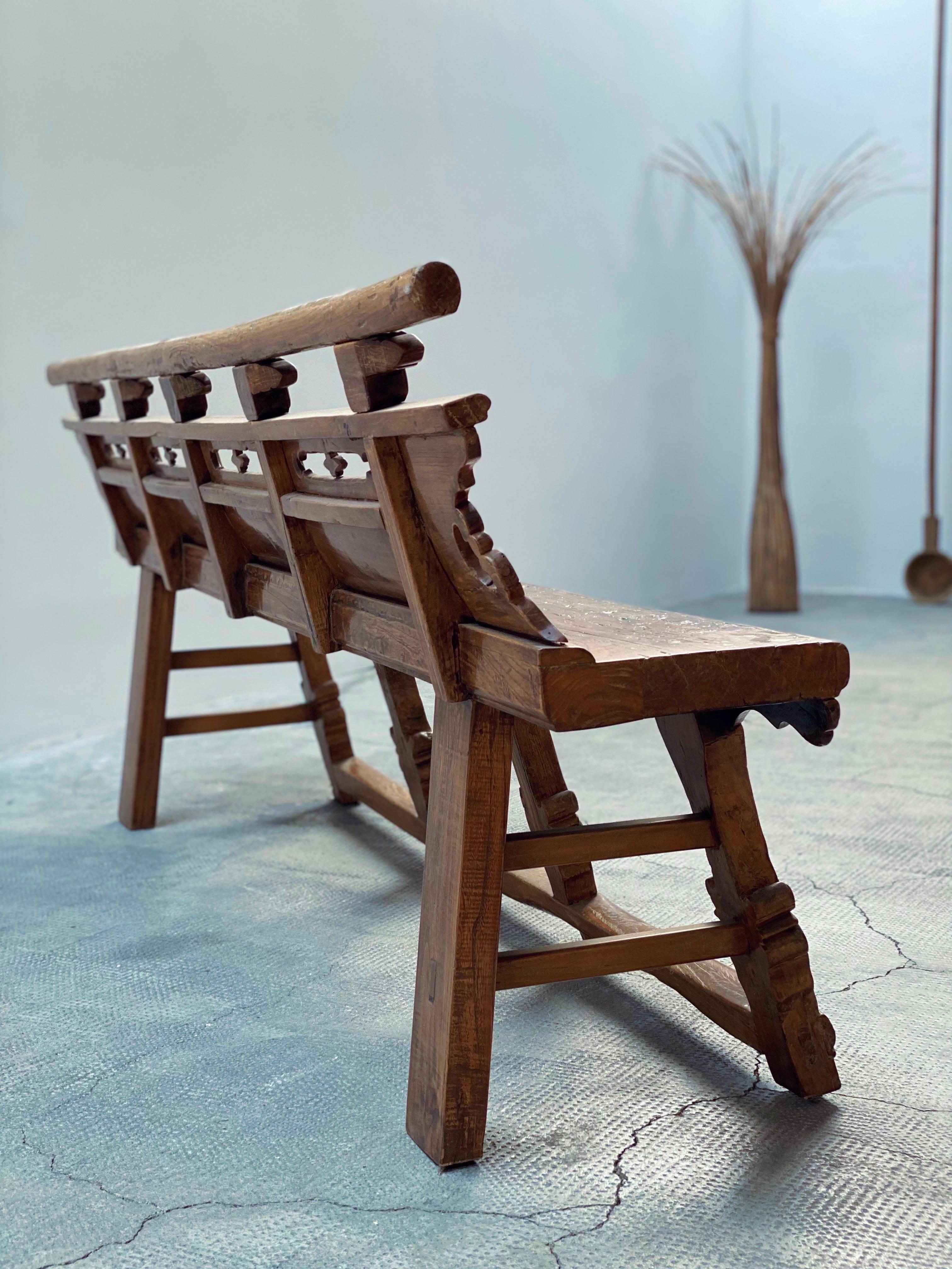Antike Theaterbank Sitzbank Opera Bench Ulmenholz massiv, China 18. Jhd en venta 9