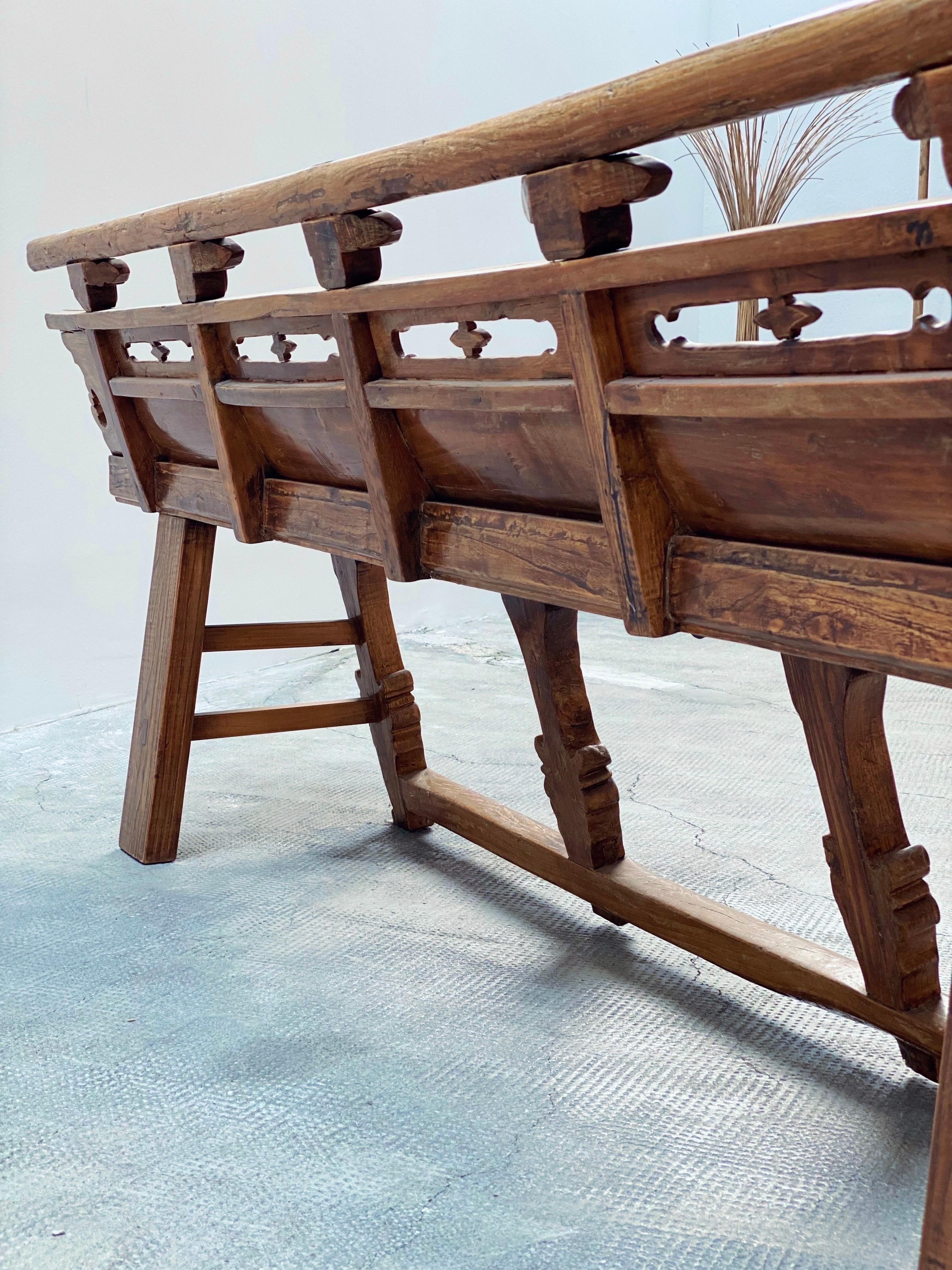 Antike Theaterbank Sitzbank Opera Bench Ulmenholz massiv, China 18. Jhd en venta 10