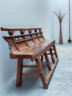 Antike Theaterbank Sitzbank Opernbank Ulmenholz massiv, China 18. Jhd