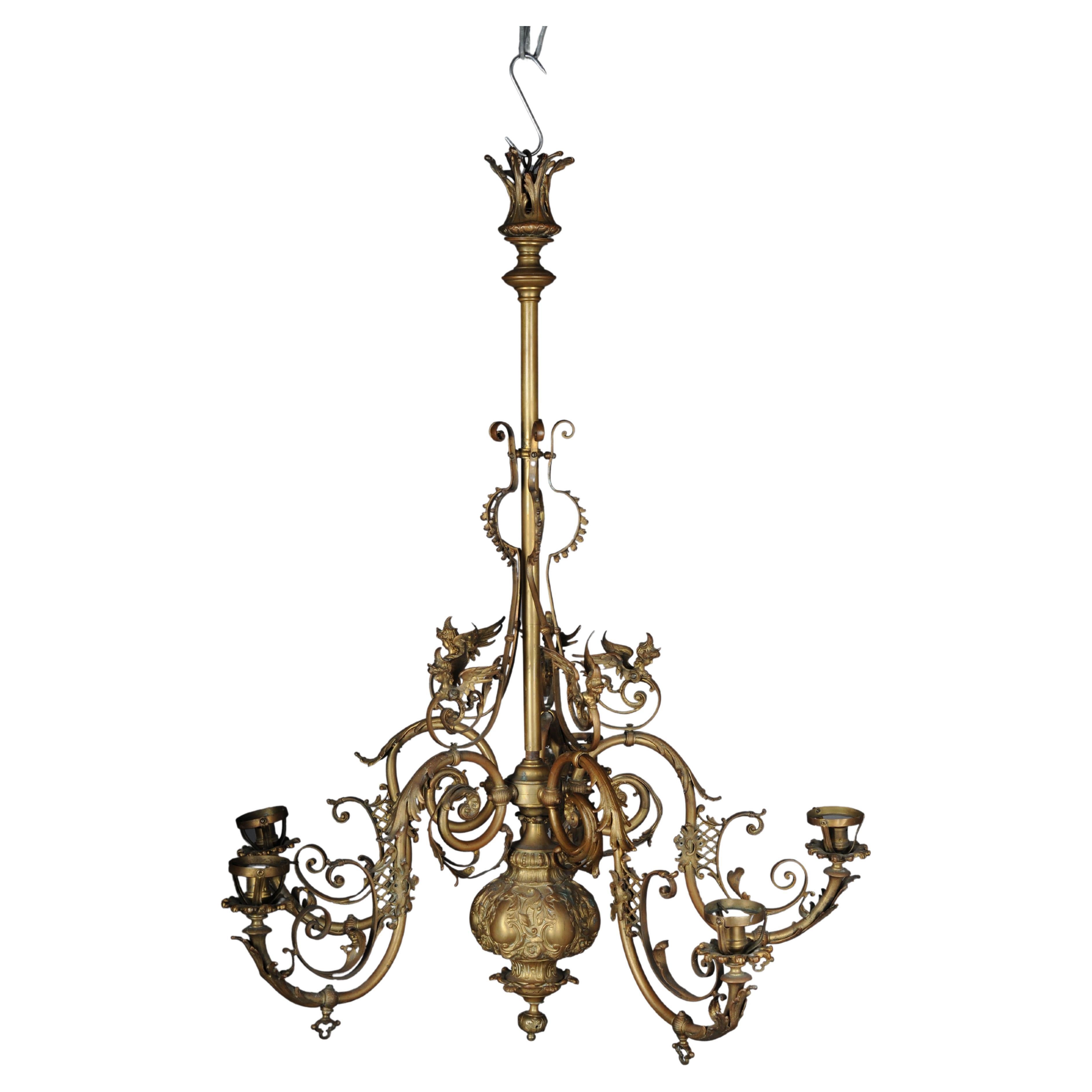 Magnifique lustre ancien, bronze, or, vers 1880