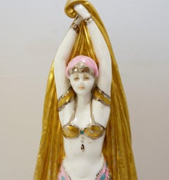 Antike Antina-Statue aus Porzellan, Art-déco, Frankreich, 1968, Sockel im Malachit-Stil