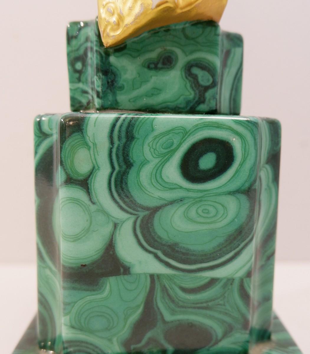 Mid-20th Century Antinéa Statue in Porcelain, Art Deco, France, 1968, Malachite Style Base For Sale