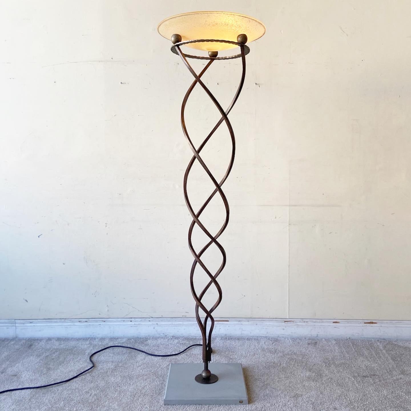Lámpara de pie de hierro forjado y cristal de Murano Antinea Torchere de Jean-François en Bueno Estado en Delray Beach, FL