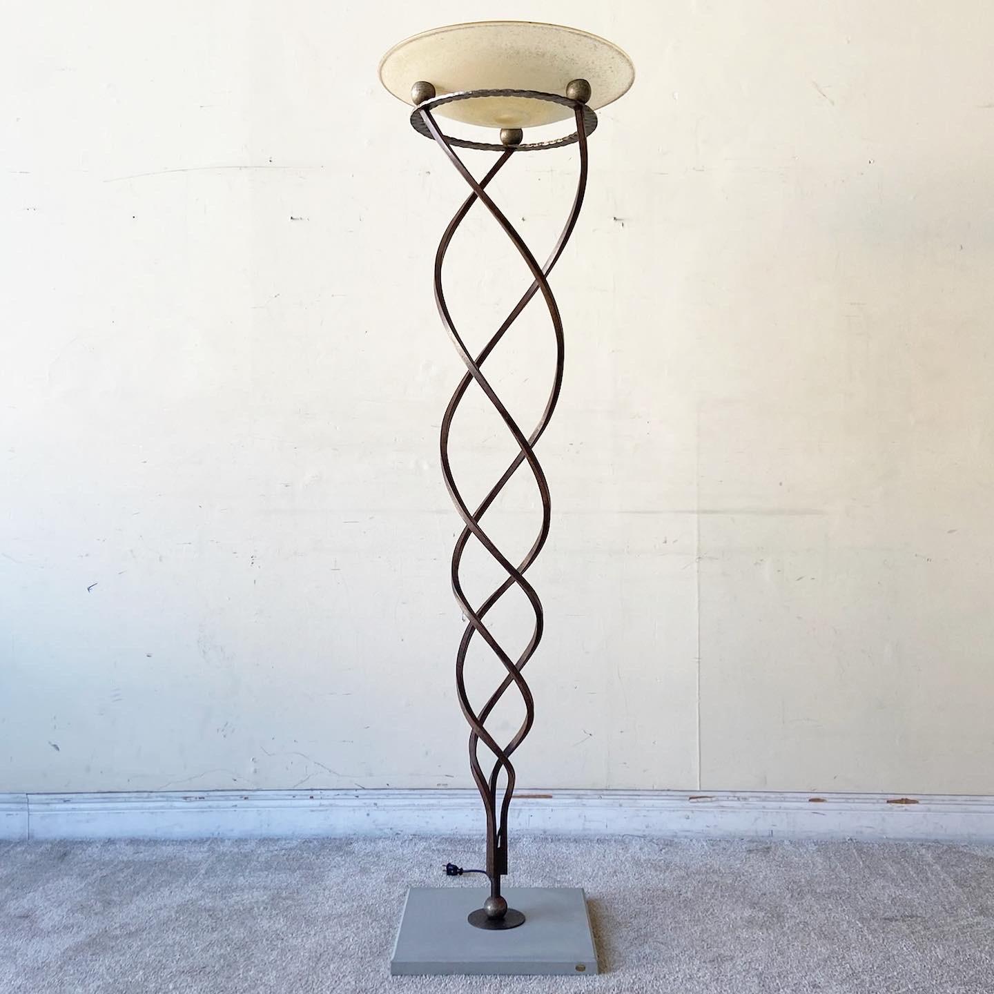 Lámpara de pie de hierro forjado y cristal de Murano Antinea Torchere de Jean-François 2