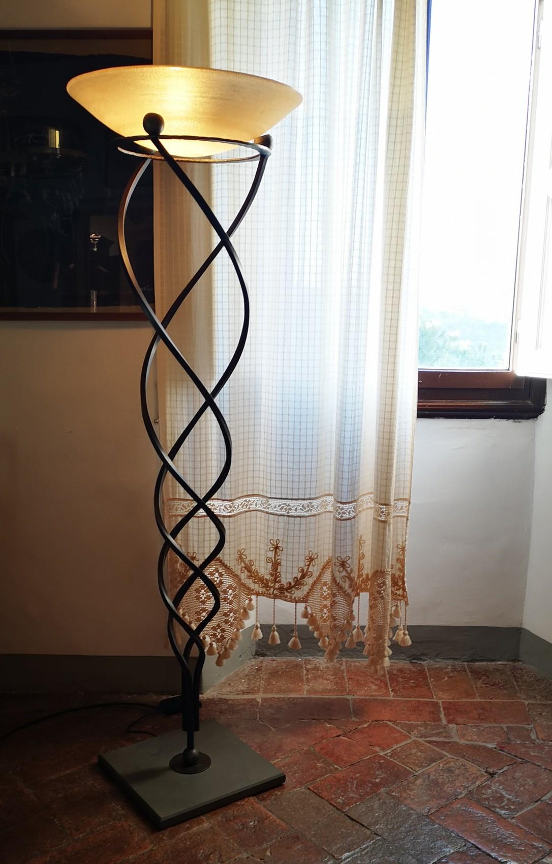 Italian Antinea Torchere Terzani Crochet Design Forged Iron, Stone Murano Scavo Glass 89
