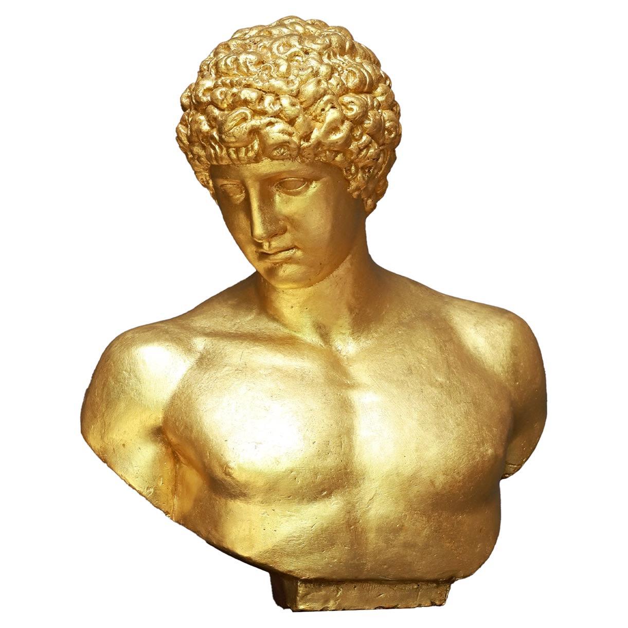 Antinoo Golden Sculpture For Sale