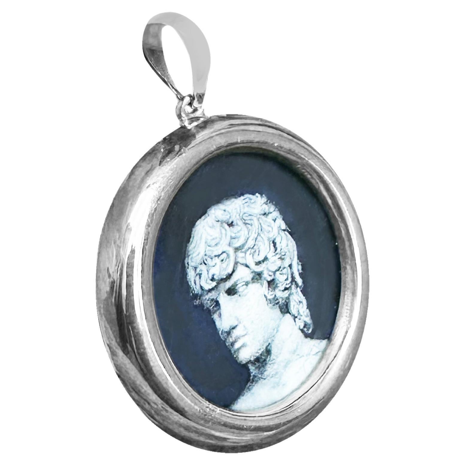 ANTINOUS Hand-Painted on Lapis Lazuli 925 Silver Pendant