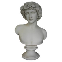 Antinous with Bachic Wreath Marble Bust Sculpture, 20th Century