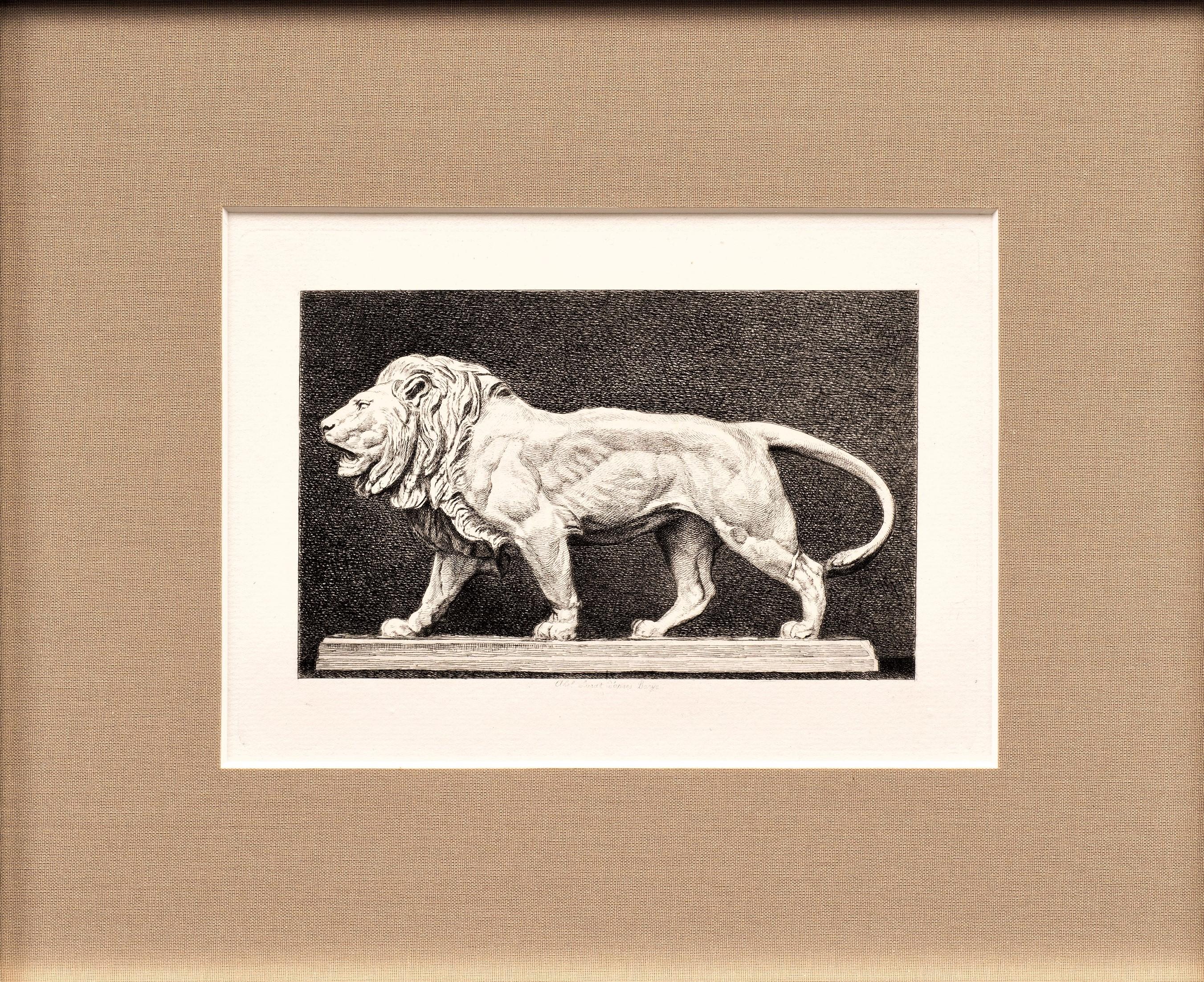 Le Lion Qui Marche
Antoine-Louis Barye (French, 1796-1875) 
Circa 1880  
Etching on laid paper after the original bronze by master etcher Abel Lurat (French, 1829-1890).   
Signed in the plate lower center

Countless awards, medals, commissions;