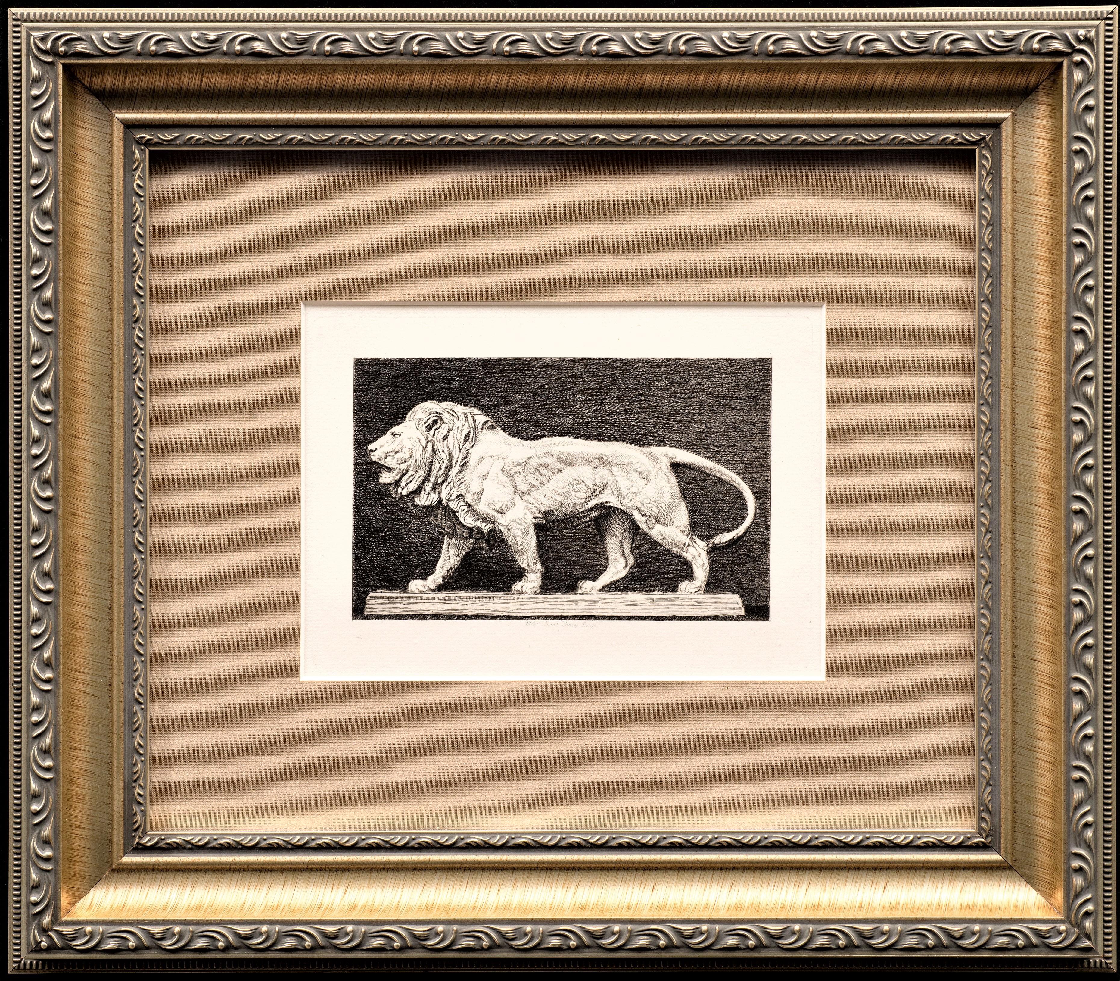 Gravure ancienne du Lion Qui Marche d'Antoine-Louis Barye (Français, 1796-1875)  