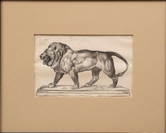 Antoine Louis-Barye "Walking Lion" Antique Engraving by Firmin Gillot ca. 1870
