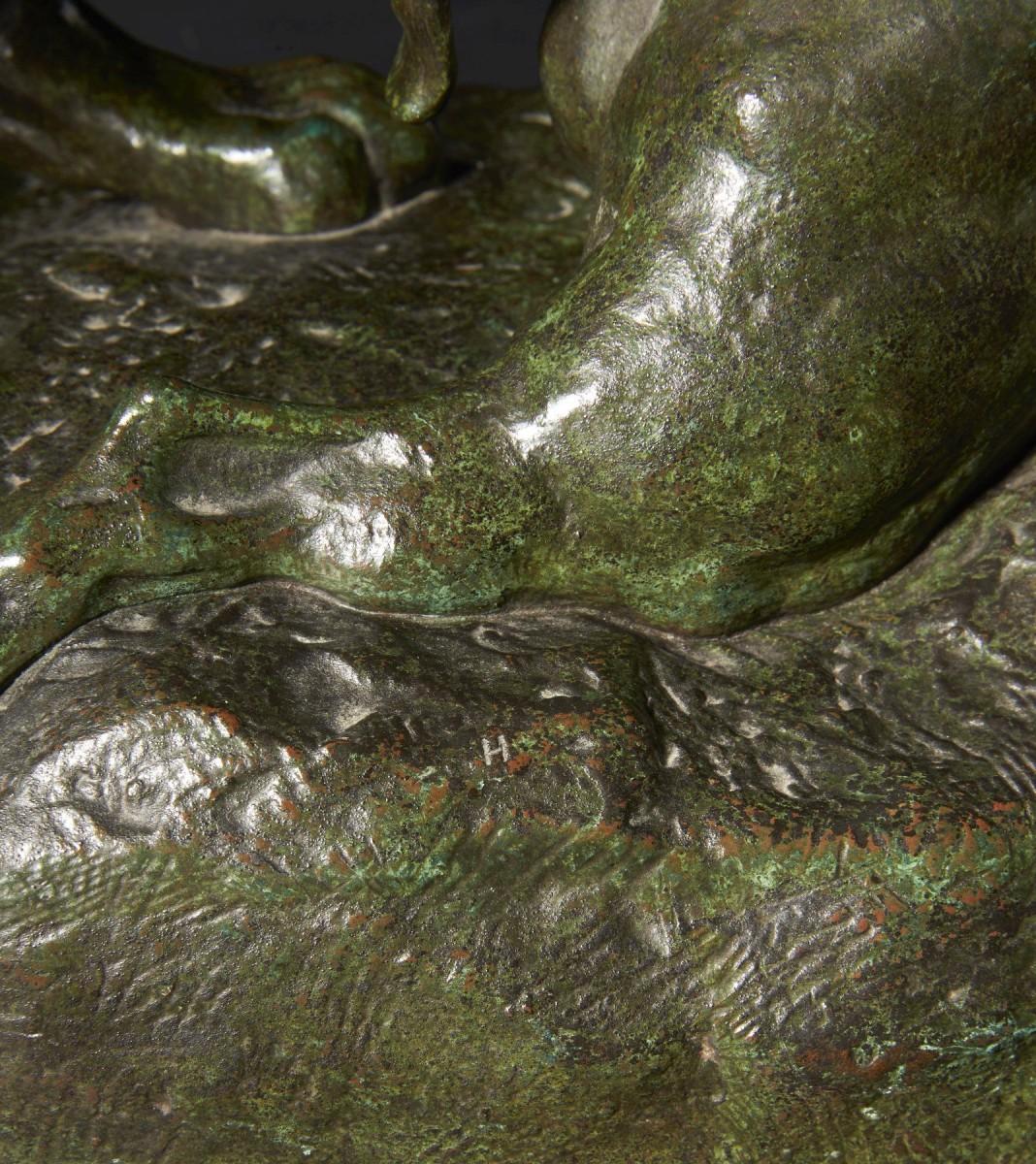 Antoine-Louis BARYE (1795-1875)Tiger surprenant une anthélope en bronze  - Sculpture de Antoine-Louis Barye