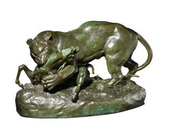 Antoine - Louis BARYE (1795-1875)Tiger surprising an antelope Bronze 