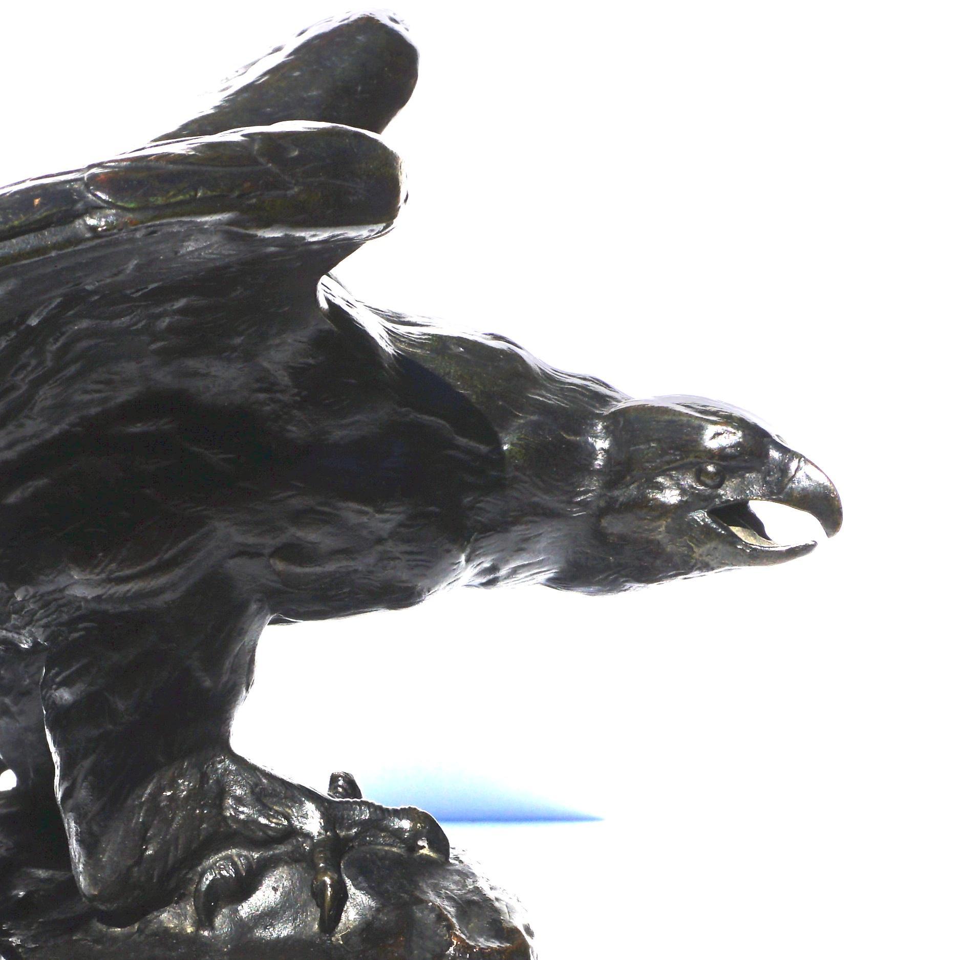 Antoine-Louis Barye (French, 1795-1875)Aigle - Ails Étendues, Bec Ouvert (An Eagle with Wings Extended and Open Beak)

A powerfully detailed sculpture of an eagle in heavy bronze executed during the last quarter of the nineteenth century with