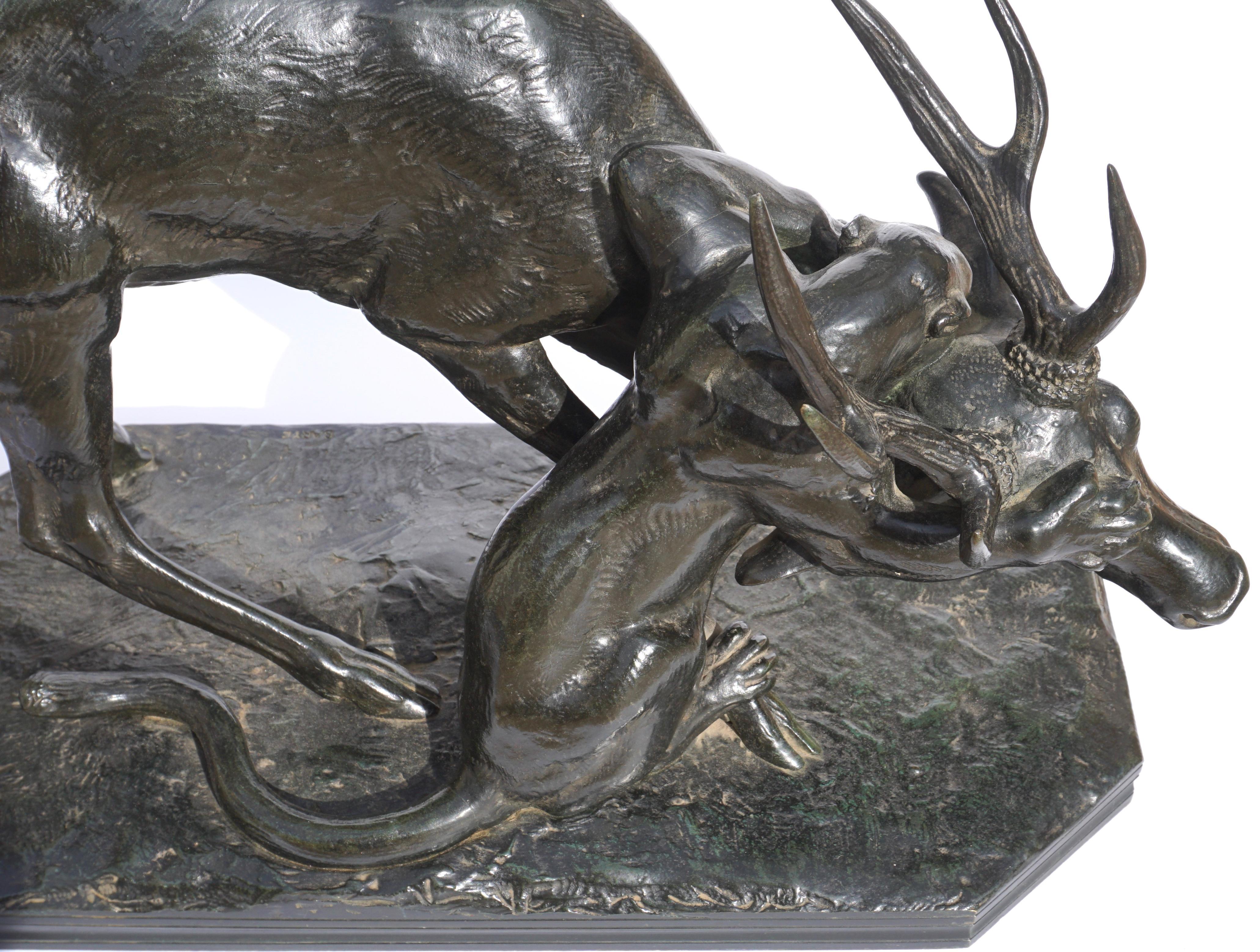 Antoine Louis Barye Bronze Panther Seizing A Stag, circa 1860 For Sale 7
