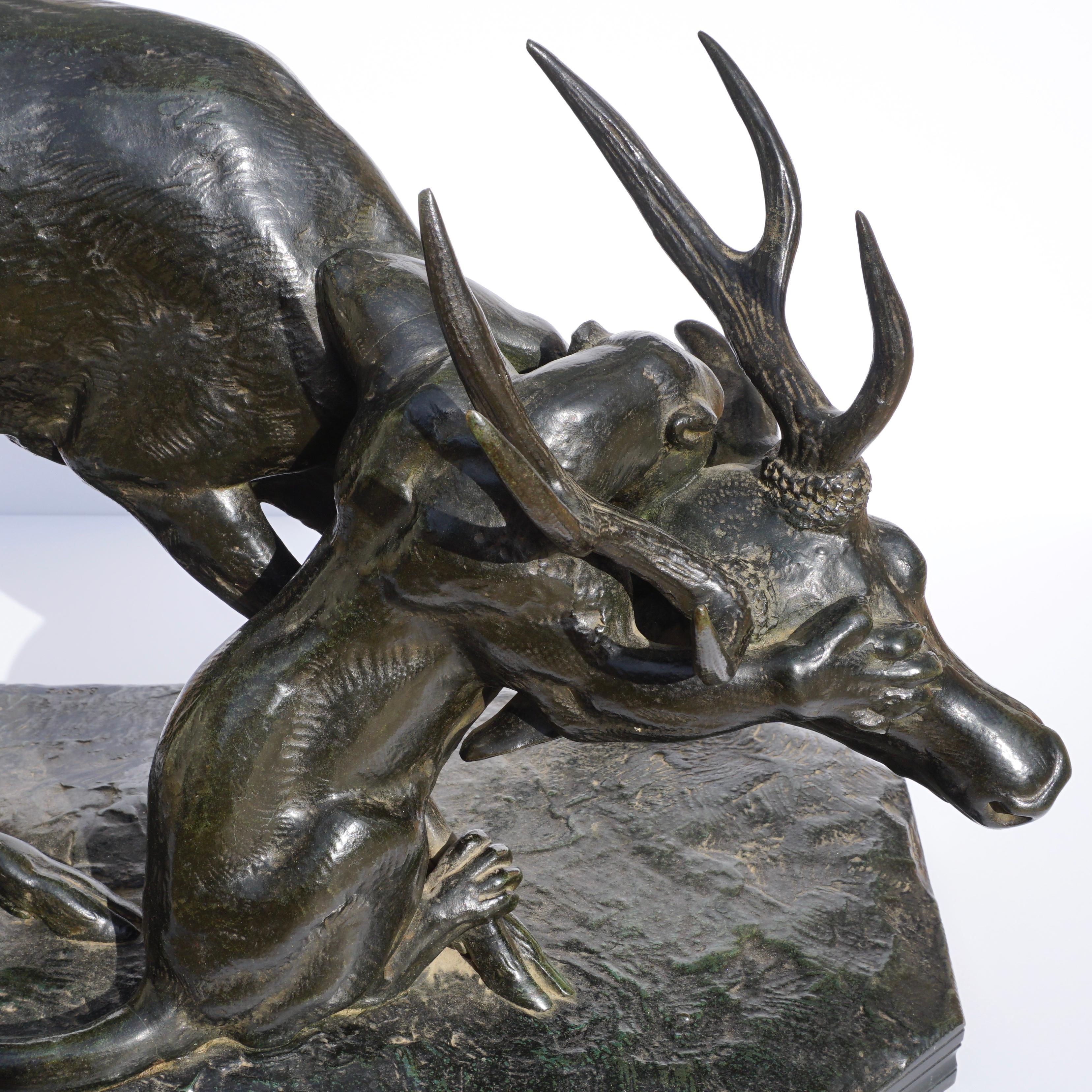 Antoine Louis Barye Bronze Panther Seizing A Stag, circa 1860 For Sale 1