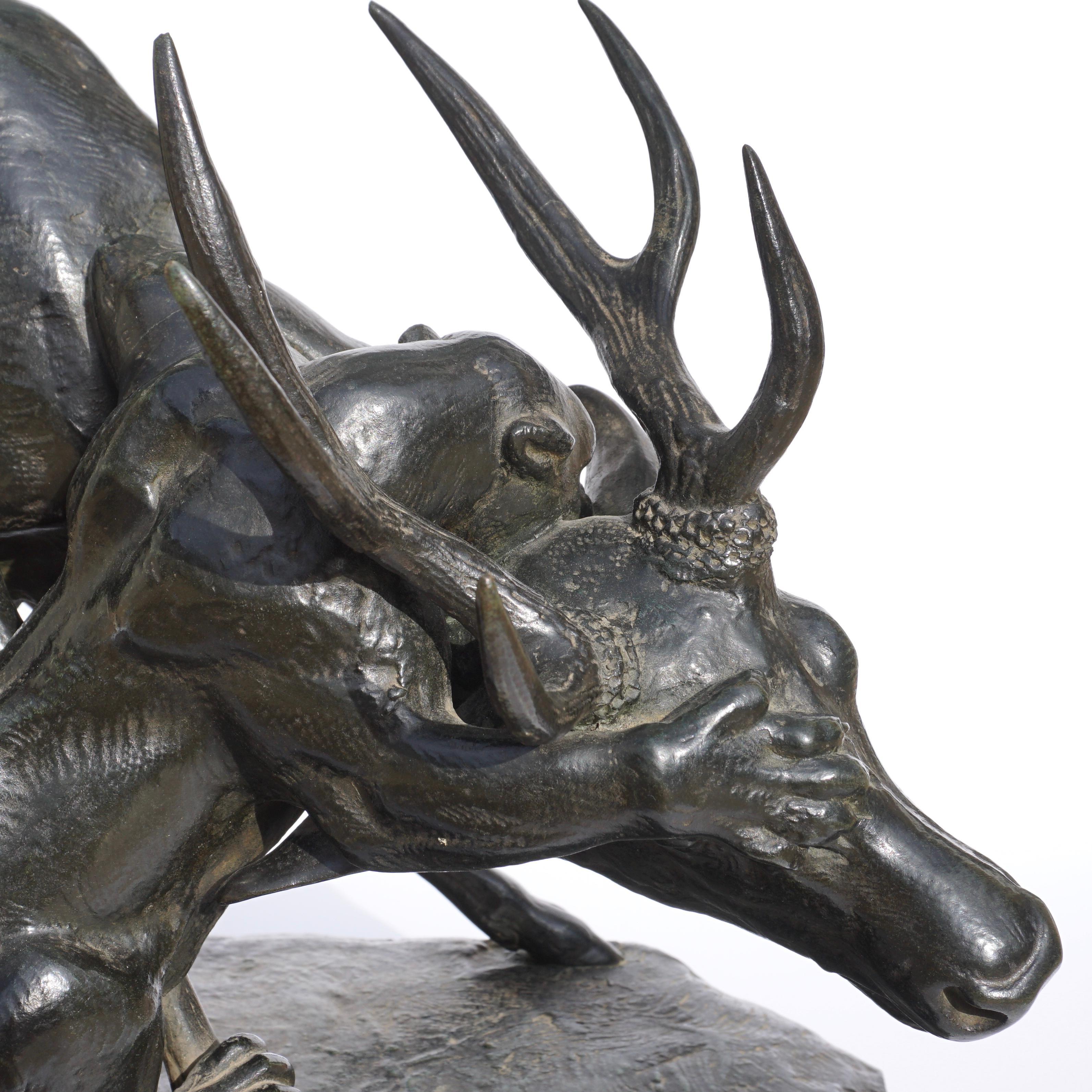 Antoine Louis Barye Bronze Panther Seizing A Stag, circa 1860 For Sale 4
