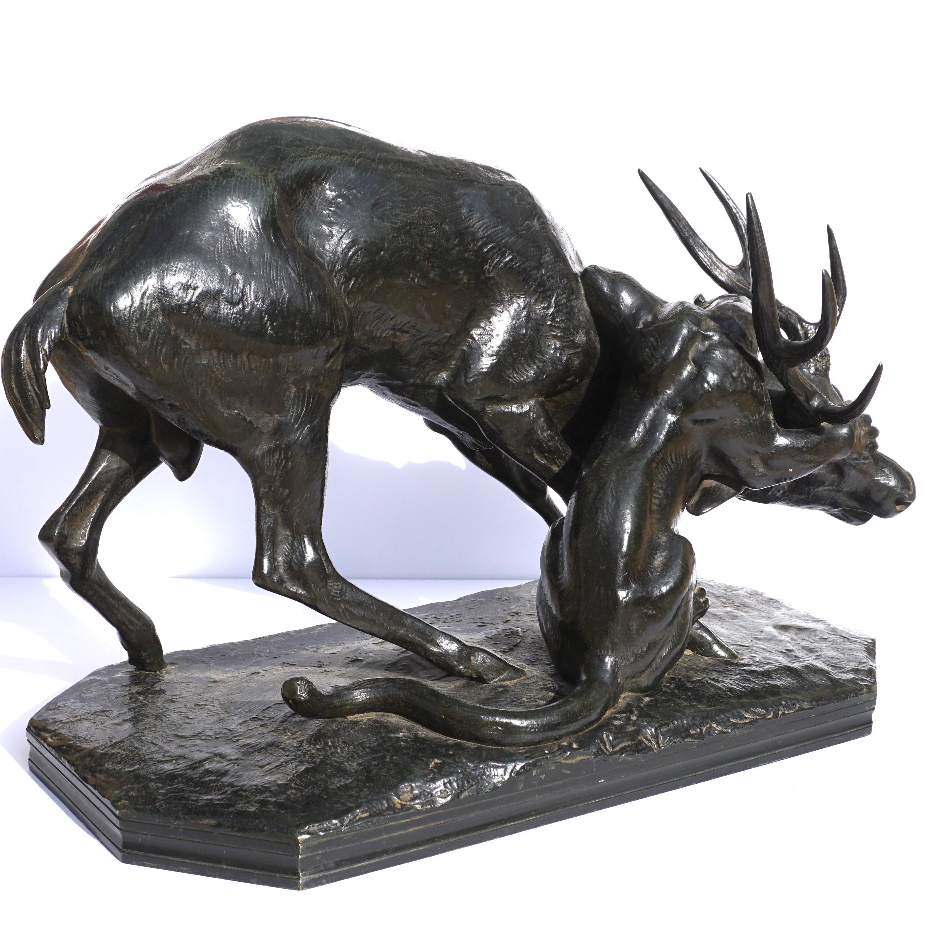 Antoine Louis Barye Bronze Panther Seizing A Stag, circa 1860 For Sale 6