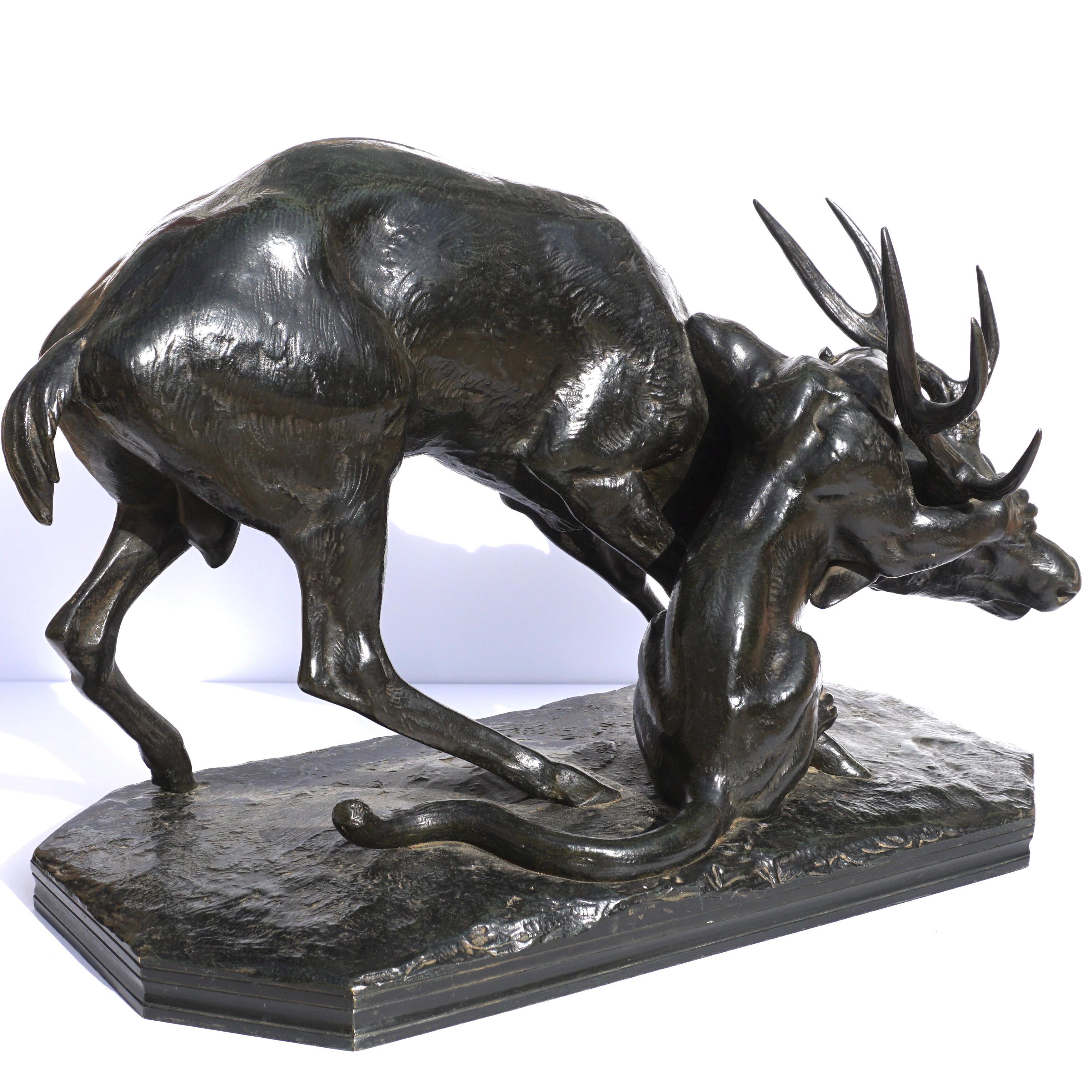 Antoine Louis Barye Bronze Panther Seizing A Stag, circa 1860 For Sale 5